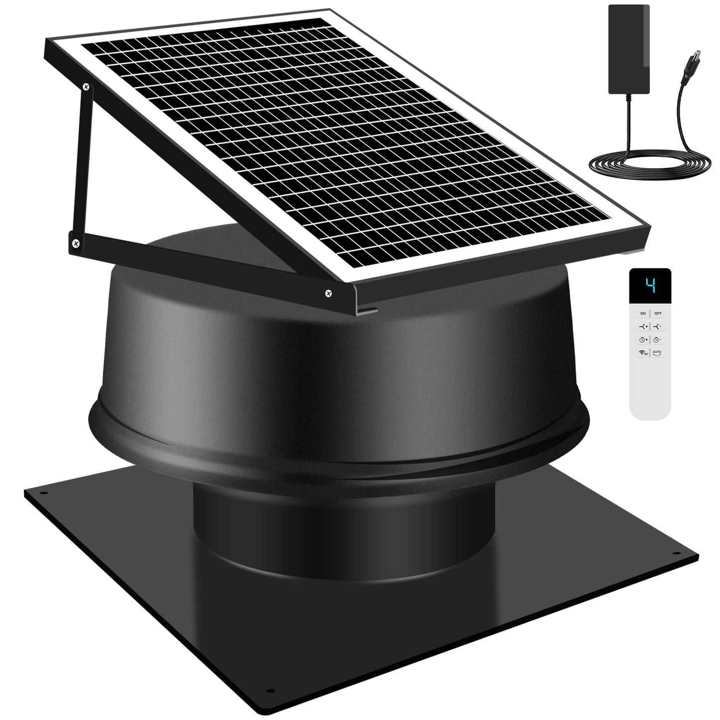 Bsteciar 42W Solar Attic Fan with Thermostat and Remote Contorl 2100 CFM Solar Roof Exhaust Fan – Solar Powered + DC Compatible, Low Noise Weatherproof Ventilation for Home, Garage, Shed, Warehouse