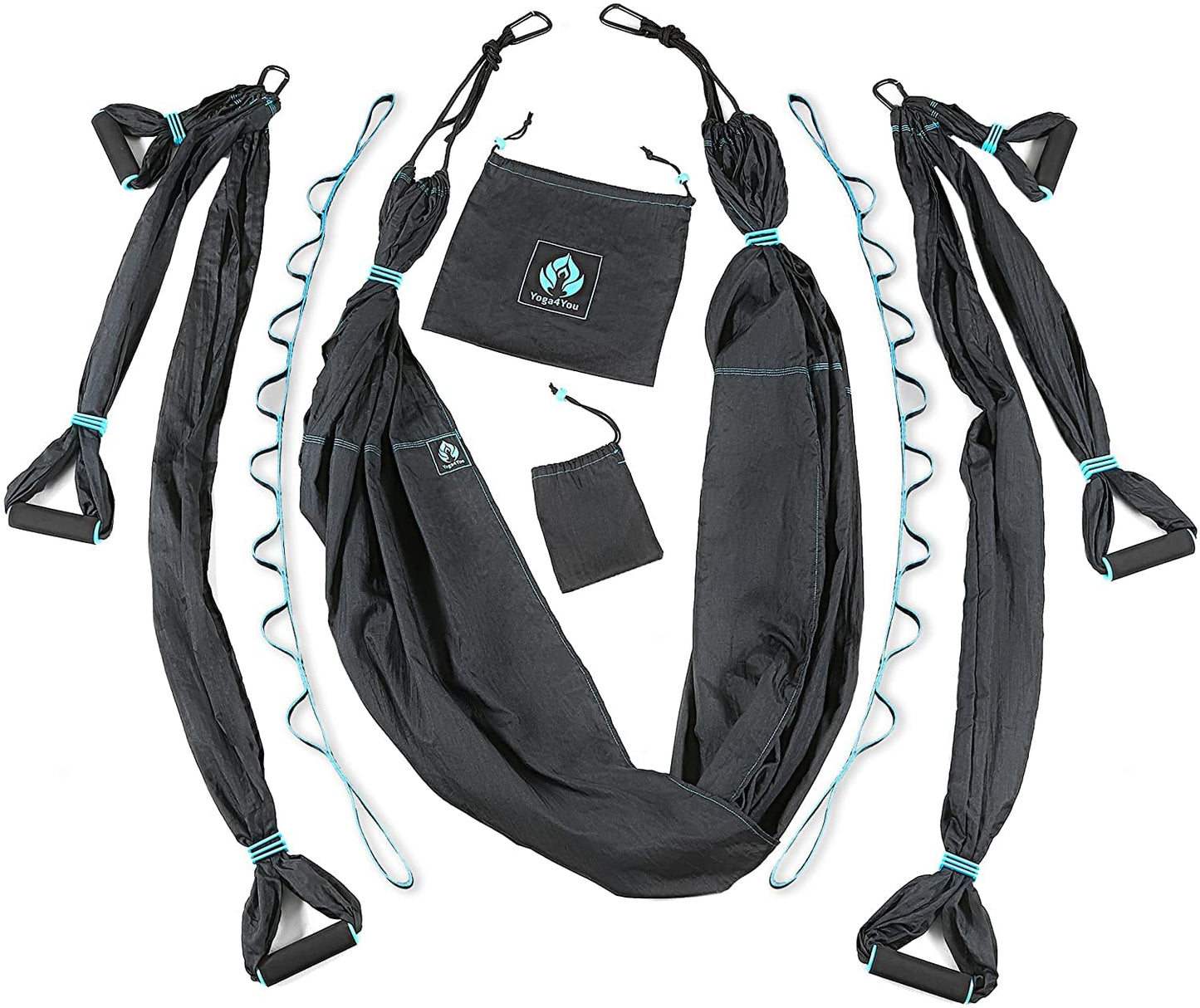 Aerial Yoga Swing Set - Yoga Hammock Aerial Swing - Aerial Sling Inversion Fly Kit - Flying Yoga Inversion Tool - Antigravity Ceiling Hanging Yoga Sling - Adult Kids Arial Door Yoga Swing (BLACK)