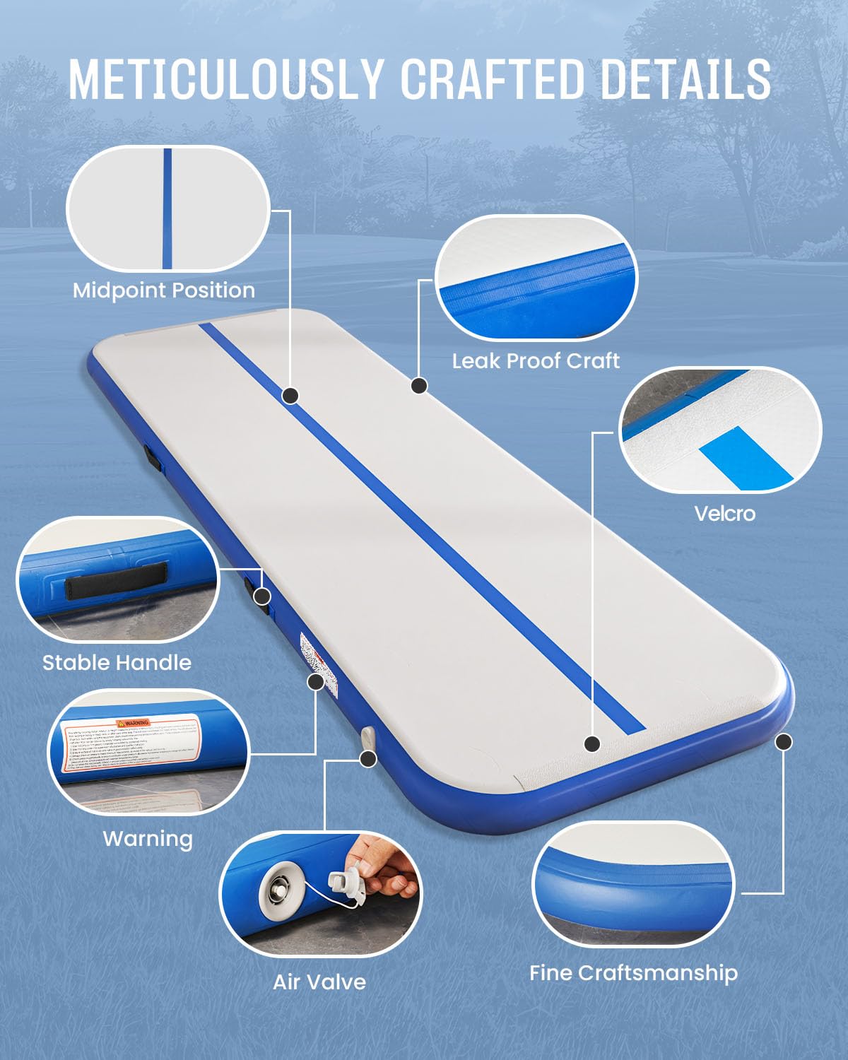 SWRORDAWN Inflatable Gymnastics Mat 13ft, 4 inches Thickness Gymnastic Mats with Electric Pump and Carry Bag for Kids Home Use Outdoor Training Yoga Cheerleading Gym Studio Backyard Park, Blue