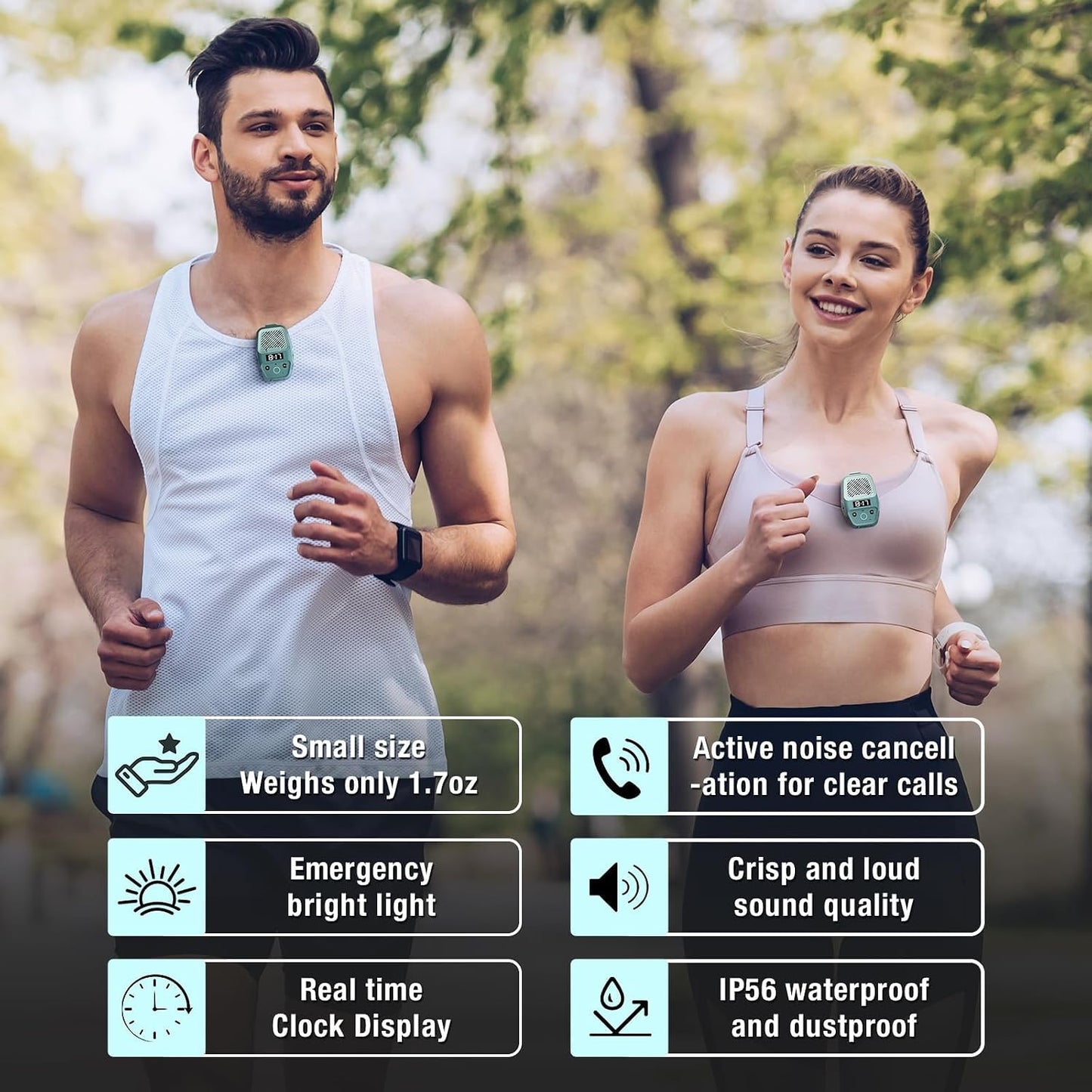 Soundsark Wearable Bluetooth Speaker, Clip-on Waterproof Speaker with LED Lighting & Clock Display, Built