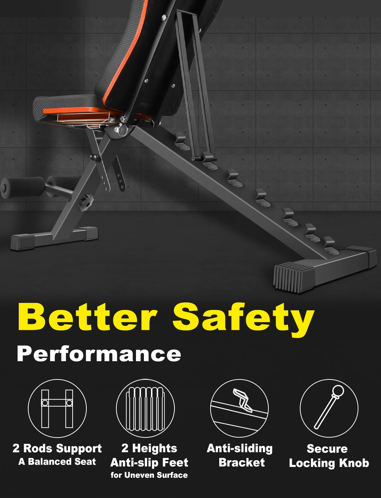 LINODI Adjustable Weight Bench for Home Gym，Foldable Incline Decline Flat Workout Bench for Full Body Strength Training, Dumbbell Press & Ab Exercises