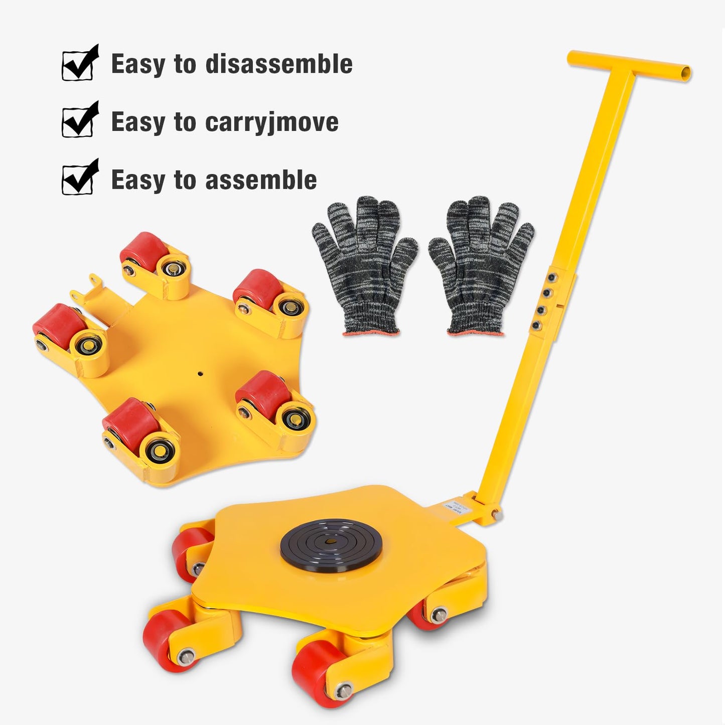 BIG RED Heavy Duty Industrial Equipment Moving Dolly with 5×360° Swivel Rollers - Ideal for Warehouse, Workshop, and Home Use - Non-Slip & Durable Machinery Skate - 5T Capacity