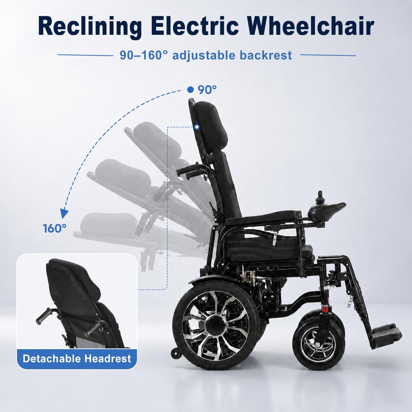 Heavy Duty Electric Wheelchair, Reclining Foldable Electric Wheelchairs for Adults, 15 Miles Range, All Terrain Portable Power Motorized Wheelchair for Seniors, 330 Lbs Capacity