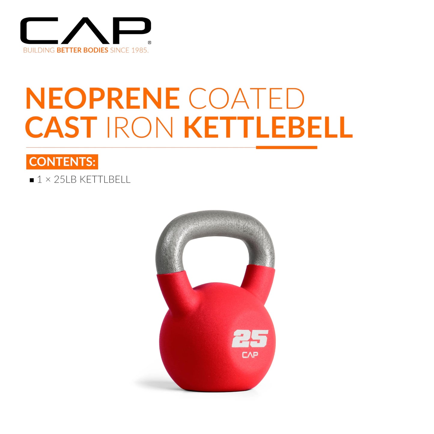 CAP Barbell 25 LB Neoprene Coated Cast Iron Kettlebell - Red