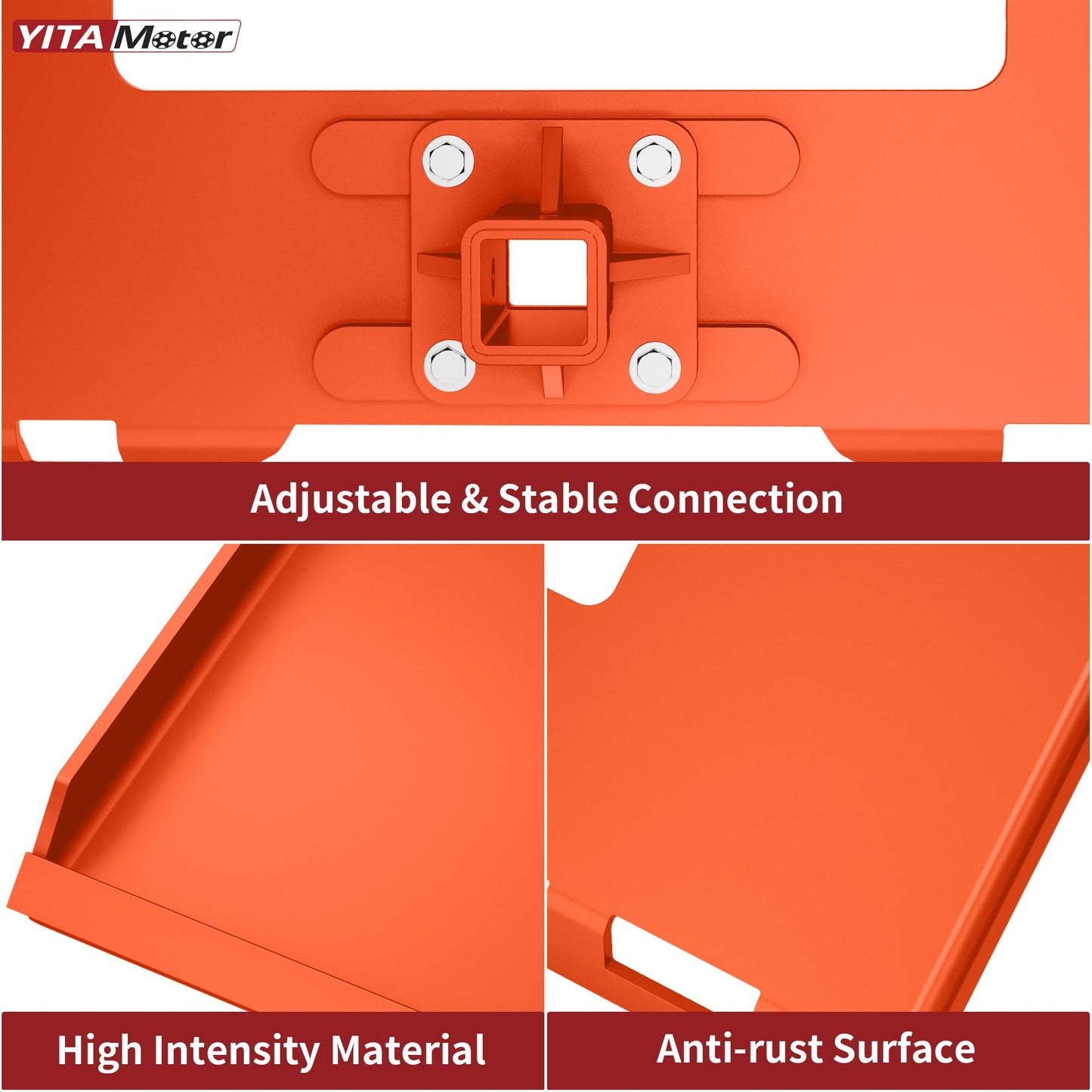 YITAMOTOR 3/8" Skid Steer Mount Plate with 2" Removable Trailer Hitch Receiver, Thick Skid Steer Plate Attachment, Universal Skid Loader Tractor Quick Attach Plate, Removable, Orange