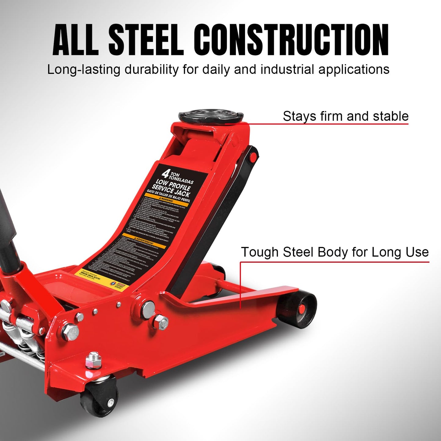 Big RED 4 Ton Low Profile Hydraulic Service Floor Jack, Dual Piston Fast Lift Pump, 8000 lb Heavy Duty Capacity