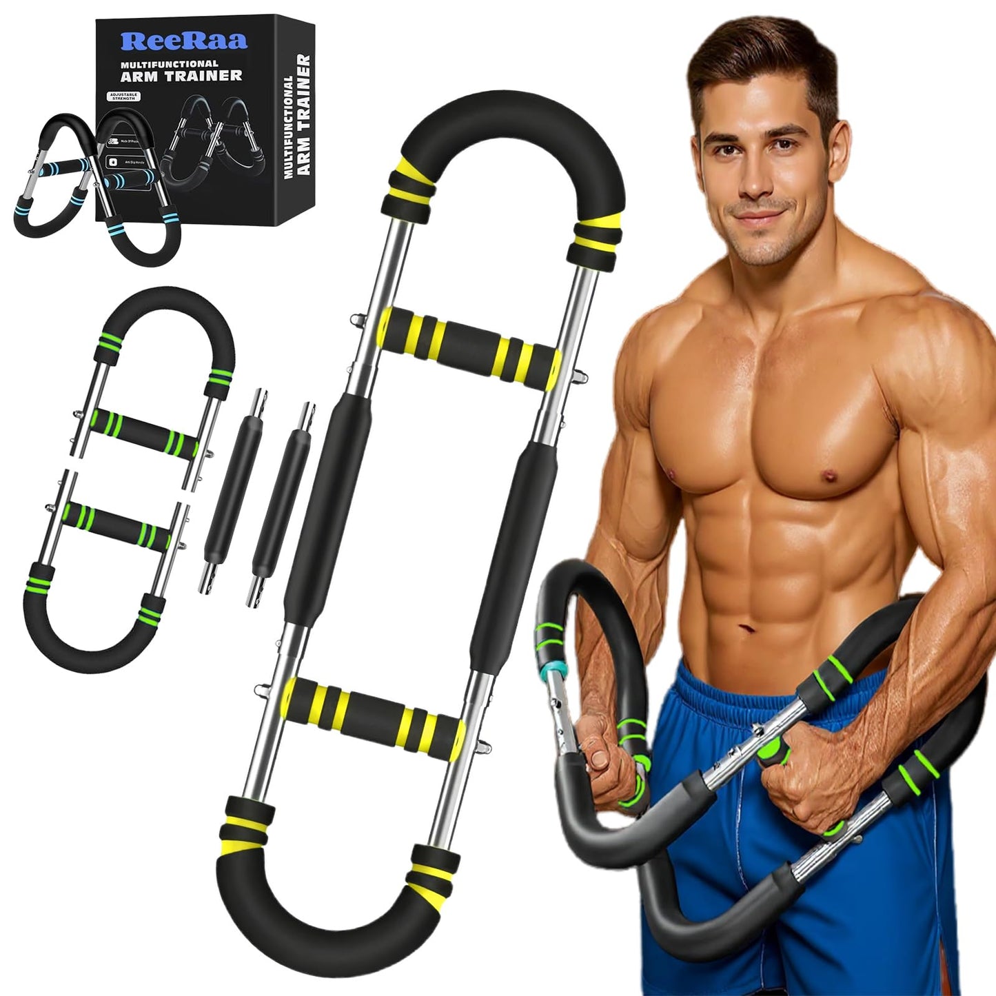 ReeRaa Twister Arm Trainer,Arm Trainer for Men, Adjustable Chest Workout Equipment,Chest Trainer, Shoulder Muscle Training,Wrist & Forearm Strengtheners, Portable Home Fitness Equipment (Black Gold)