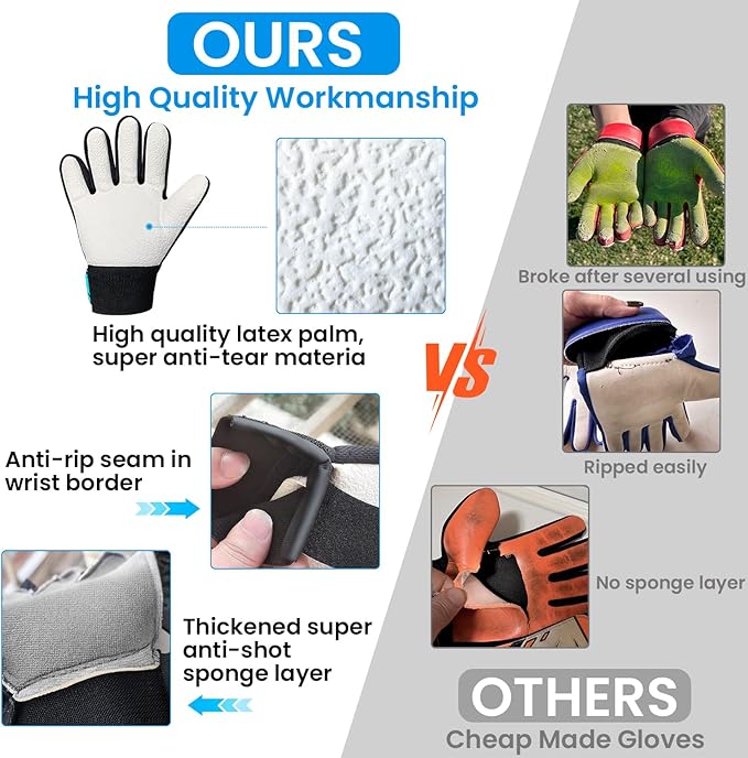 Jalunth Soccer Goalie Gloves Kids Youth Goalkeeper Field Player Gloves Boys Girls Training Grip Goal Keeper Glove Age 4-14 Years Old with Upgraded Anti-Skid Latex Palm
