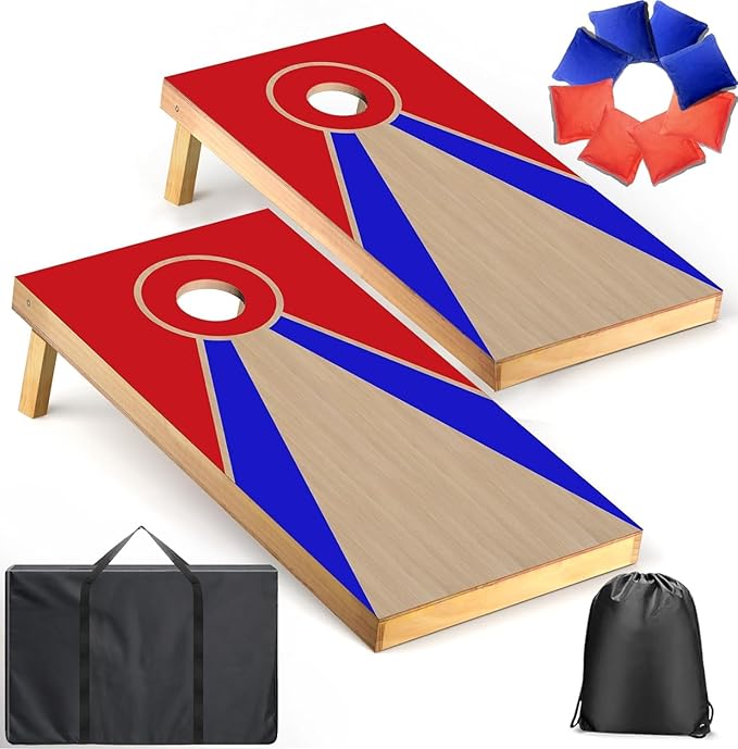 Cornhole Board Set, Regulation Size 4 x 2FT/3 x 2FT Solid Wood Corn Hole Game Set with 8 Bean Bags,2 Cornhole Boards and 1 Carry Bag for Outdoor Beach Toss Games Competitions