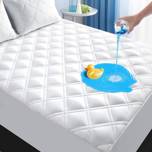 MEELUS Waterproof Mattress Protector - Breathable Padded Cover with Deep Pocket (8"-21") | Soft, Noiseless & Washable for Home or Hotel