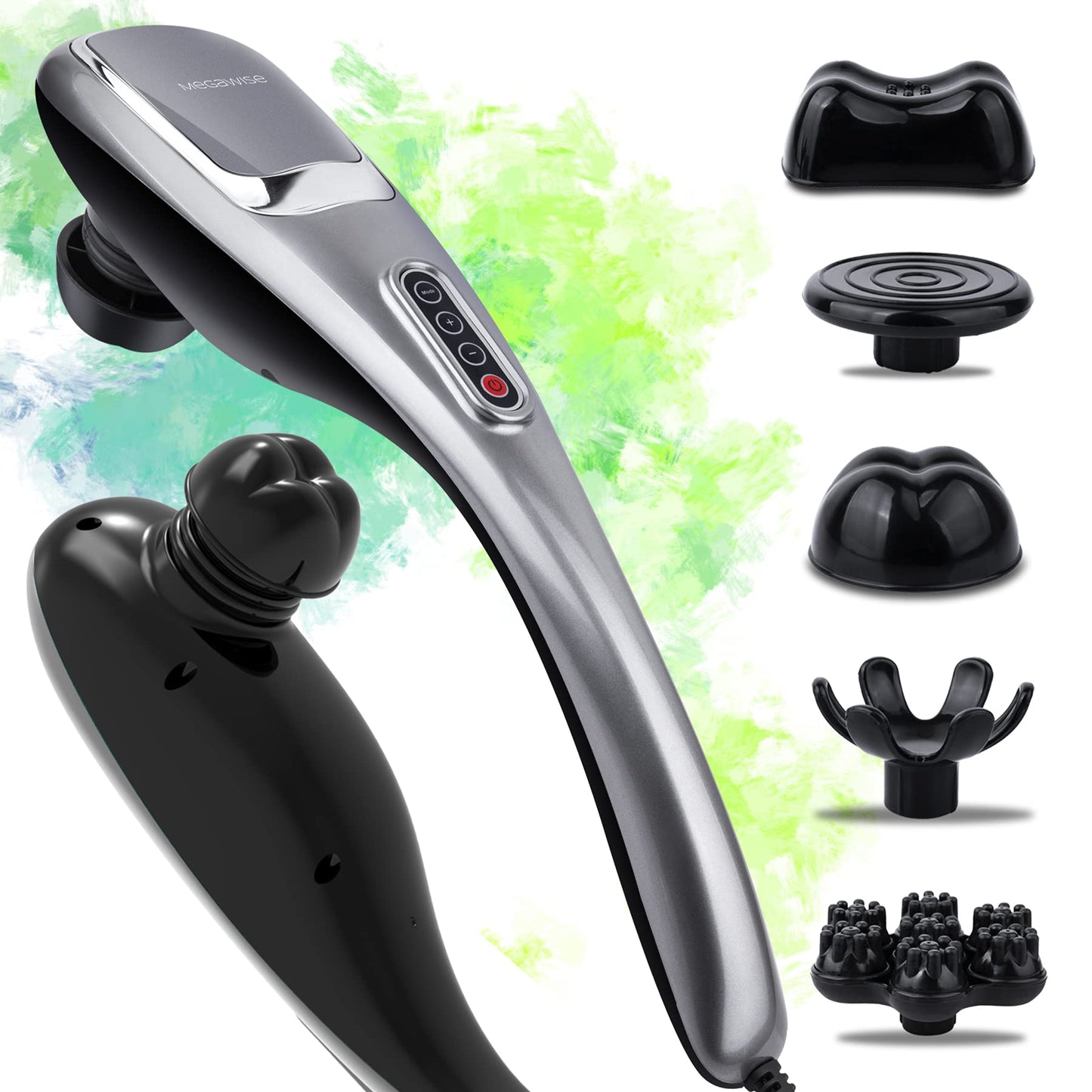 MEGAWISE Handheld Deep Tissue Neck Back Massager for Shoulders, Waist, Legs, 3600 RPM Powerful Motor Electric Neck Massager with 5 Nodes & 5 Speeds, A Little Heavy