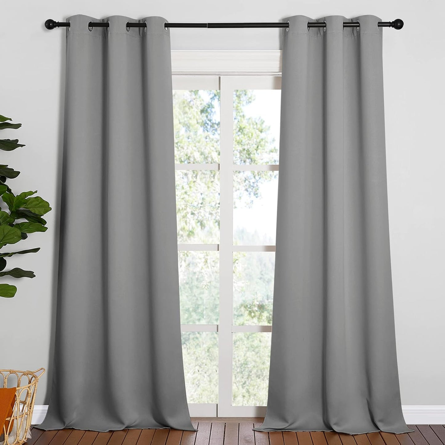 NICETOWN Thermal Insulated Blackout Curtains - Grommet Top Drapes for Hall | 2 Panels, W42 x L90 inches, Silver Grey