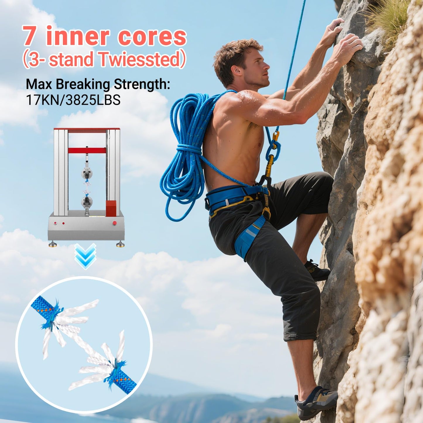 Brobantle 10.5mm Climbing Rope,32FT Static Rock Climbing Rope for Escape Rope Ice Climbing Equipment Fire Rescue Parachute