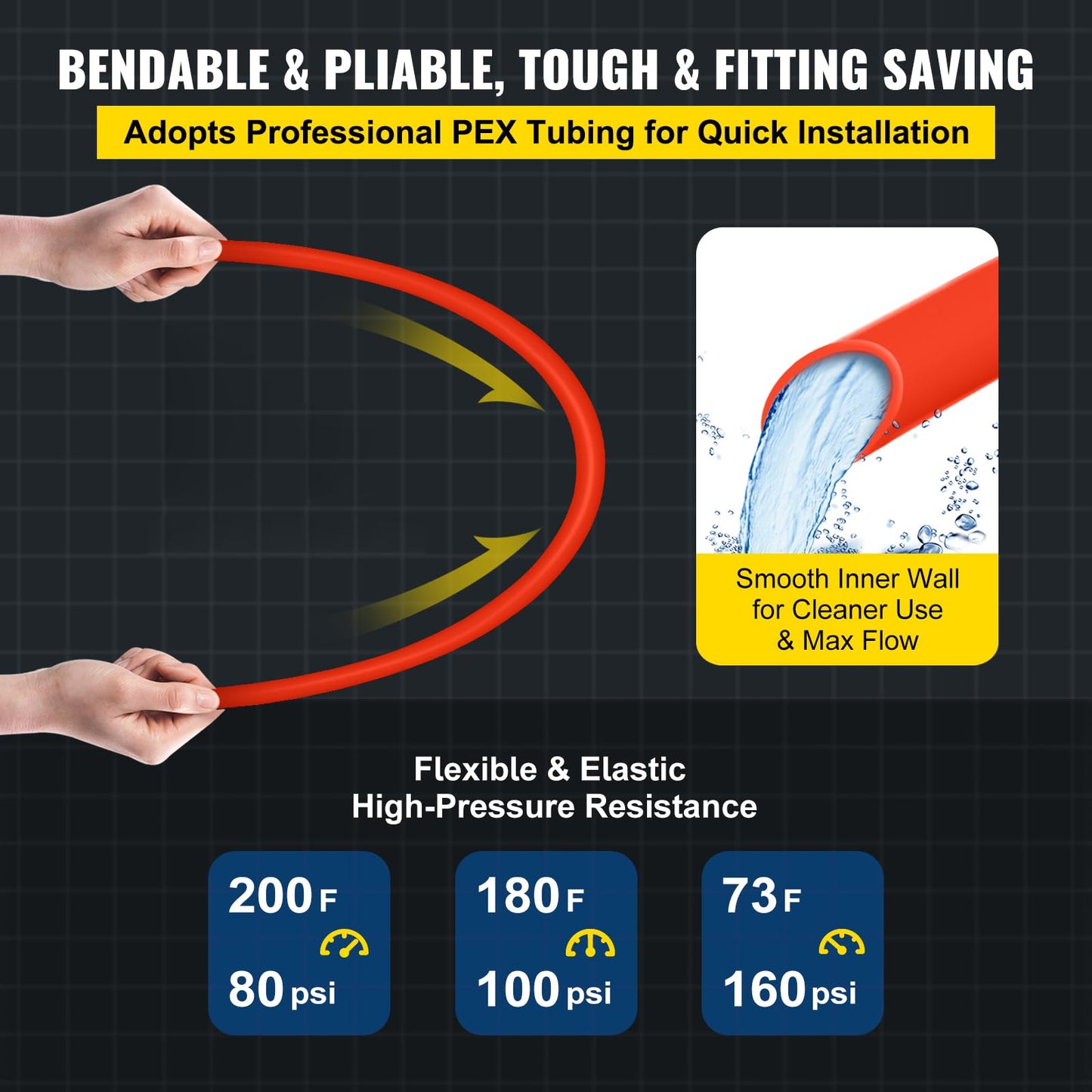 VEVOR PEX-B Pipe 1/2 Inch x 1000 Feet,Oxygen Barrier Flexible Pipe Tubing,Red for Hydronic Radiant EVOH Floor Heating, Water Plumbing Applications with Cutter& Clamps