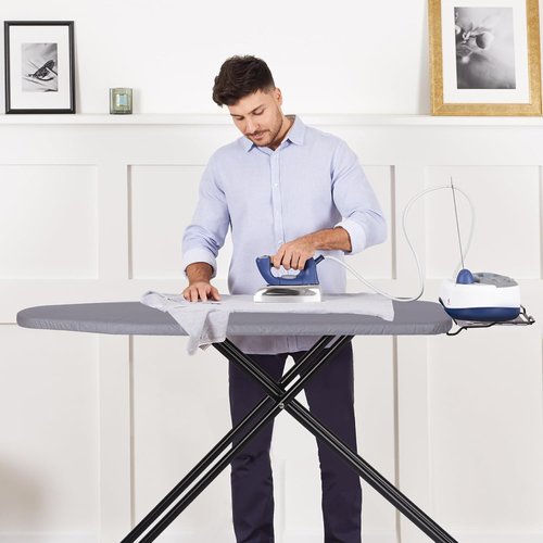 Jakeefud Deluxe Ironing Board - Heat Resistant Cover & Thick Felt Pad | Full Size, Foldable (Light Grey)