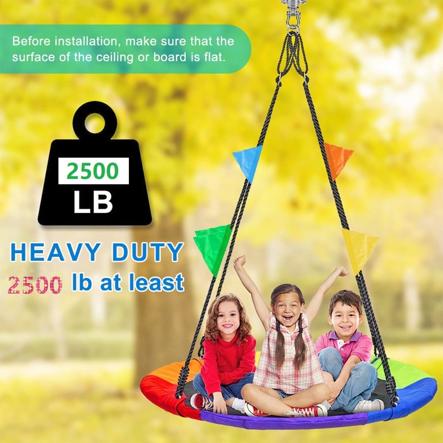 WWFFEN 2 Antirust Swing Hanger Heavy Duty 360°+180°Rotation 1500LB Capacity Wood Playground Yoga Hammock Chair, Rope sandbag