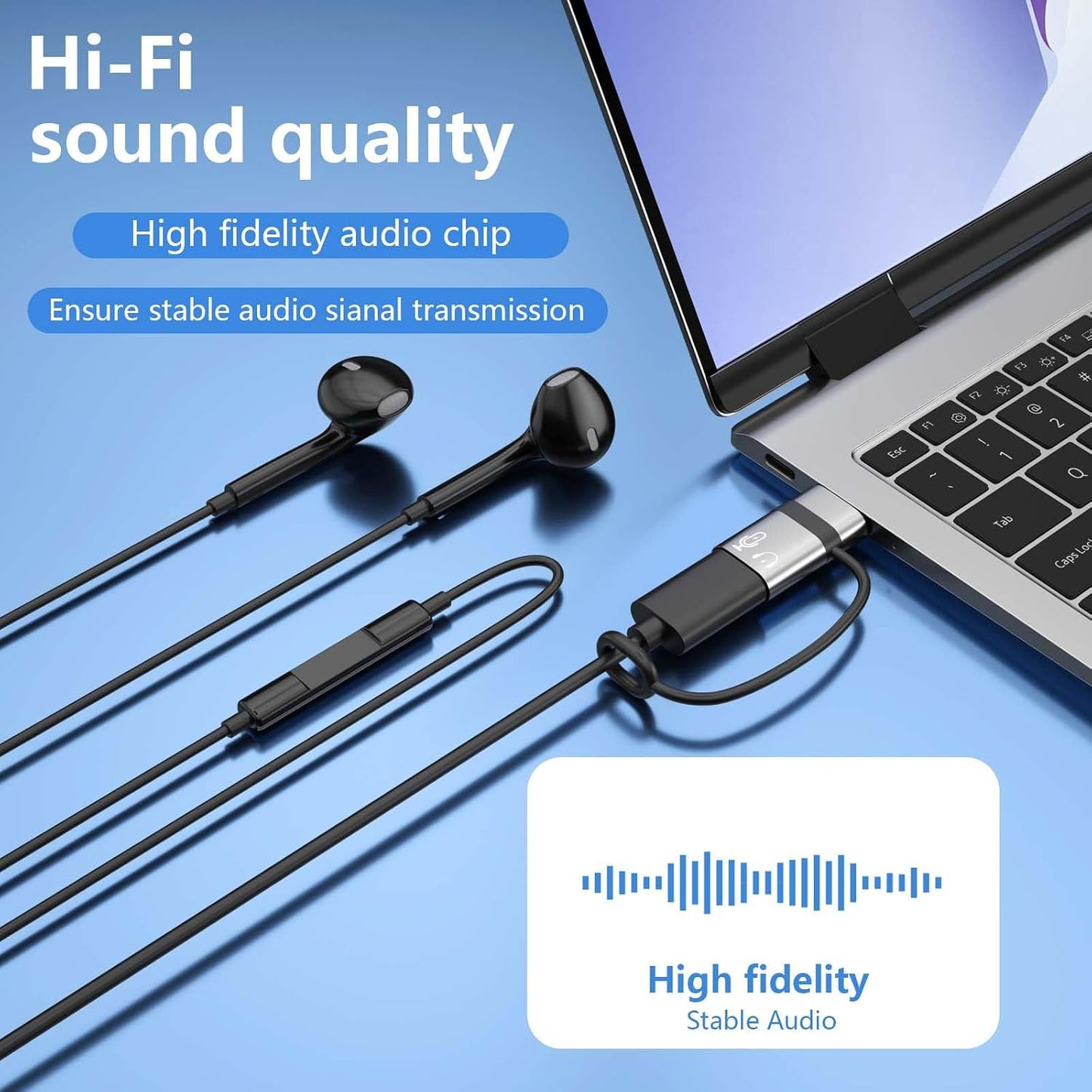 Liaoan 16 15 USB C to Li-ghtni-ng Audio Adapter Support Line Control, USB C Male to Female Li-ghtni-ng Headphone