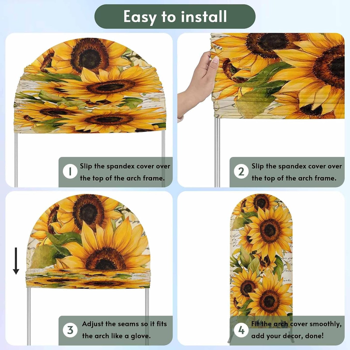 Jnbasdffb 7.2 Summer Sunflower Wedding Arch Cover, Stretchy Spandex Arch Backdrop Stand Covers FT, Oil Painting