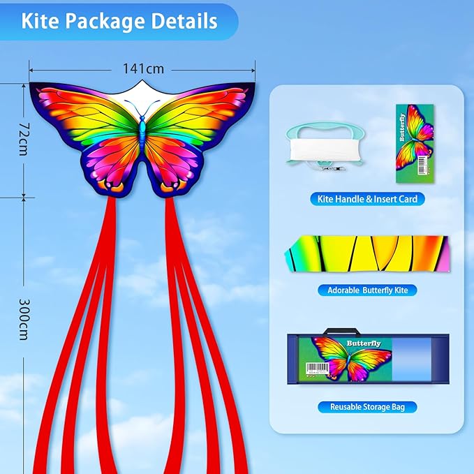 Butterfly Kites for Kids & Adults, Easy to Fly Design with Long Tail for Stability, for Kids Ages 4-8 & Beginners, Beach & Park Use | Family Outdoor Fun