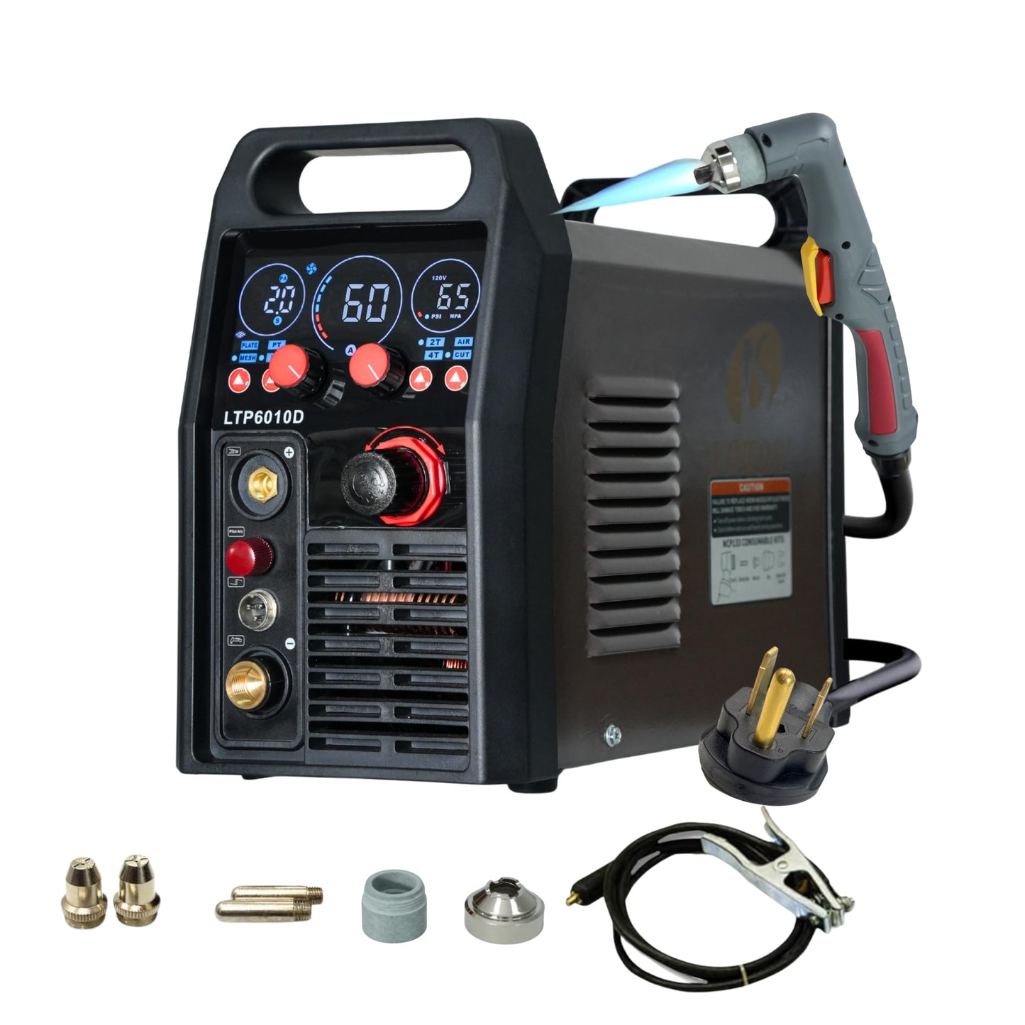 LOTOS Apex LTP6010D 60A Plasma Cutter, Drag-Cut Ready & Up to 20% Faster, 5/8" Clean (3/4" Sever), Non-Touch Pilot Arc, New-Design Torch, Dual-Voltage 110/220V, LED Panel, Front Regulator