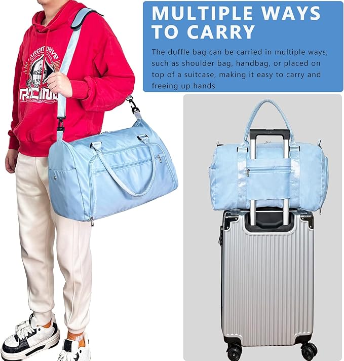 woogwin Small Gym Bag for Men & Women with Shoes & Wet Compartment Waterproof Duffle Bag for Travel Sports Workout Overnight Weekender (17.7'',Blue)