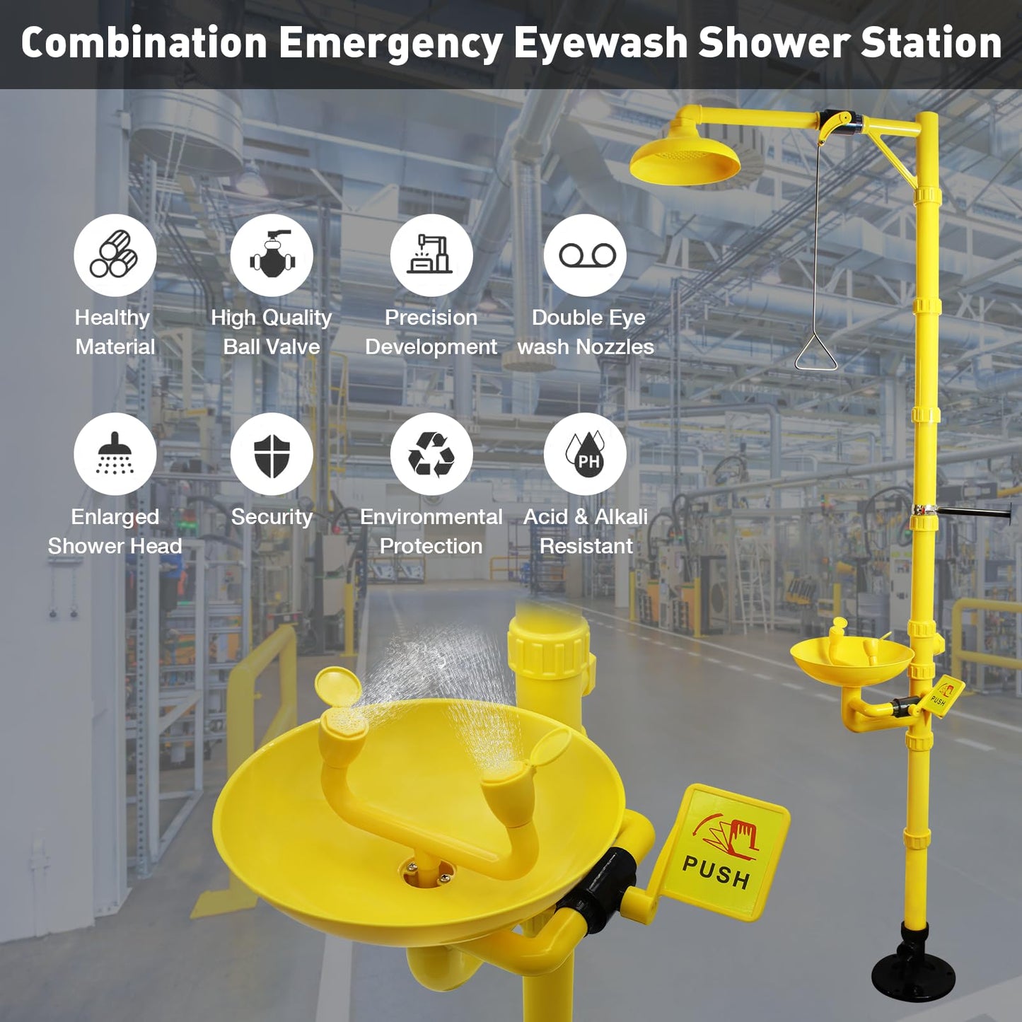 Emergency Shower Eyewash Station OSHA Approved,Eye Wash and Shower Combination Kit, First Aid Eyewasher Station for Industrial,Lab Use,ABS