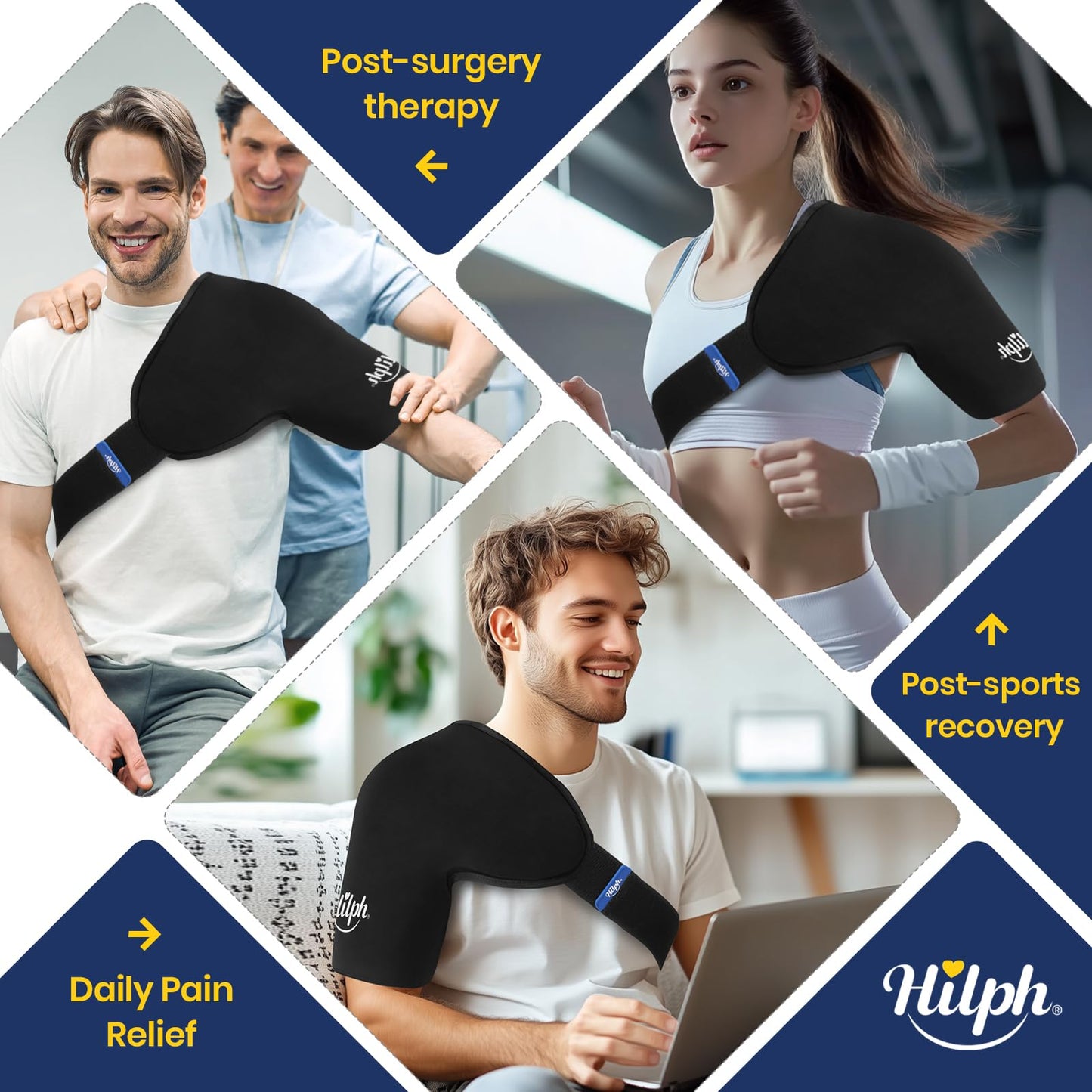 Hilph 3D Double-Layer Gel Shoulder Ice Pack Wrap for Rotator Cuff & Surgery Recovery - Reusable Cold Therapy Gel Pack with Adjustable Straps, Easy to Wear, Flexible Fit for Men & Women, Medium