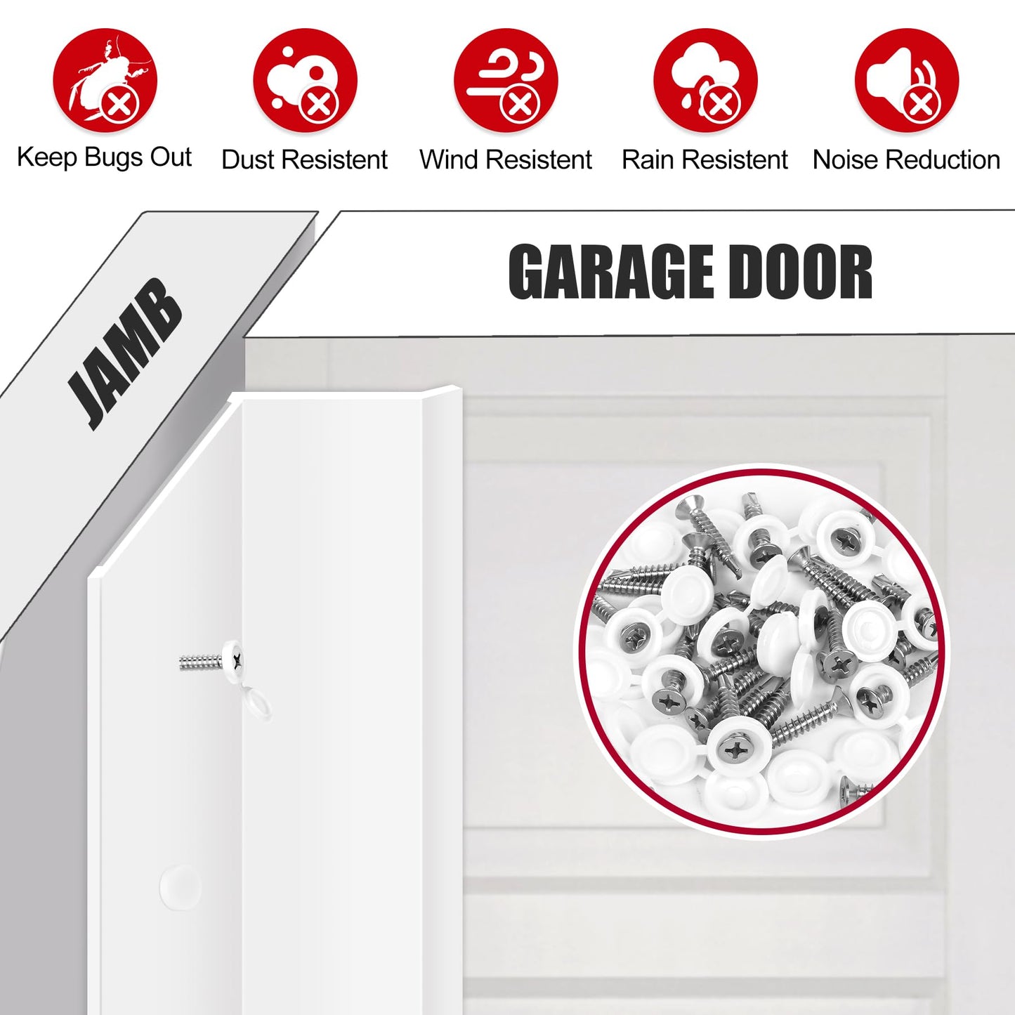 ToLanbbt Garage Door Seal Top and Sides - 36FT TPE Garage Door Weather Stripping Top and Side Trim Seal Replacement with Adhesive Backed, Nails and Lids, White