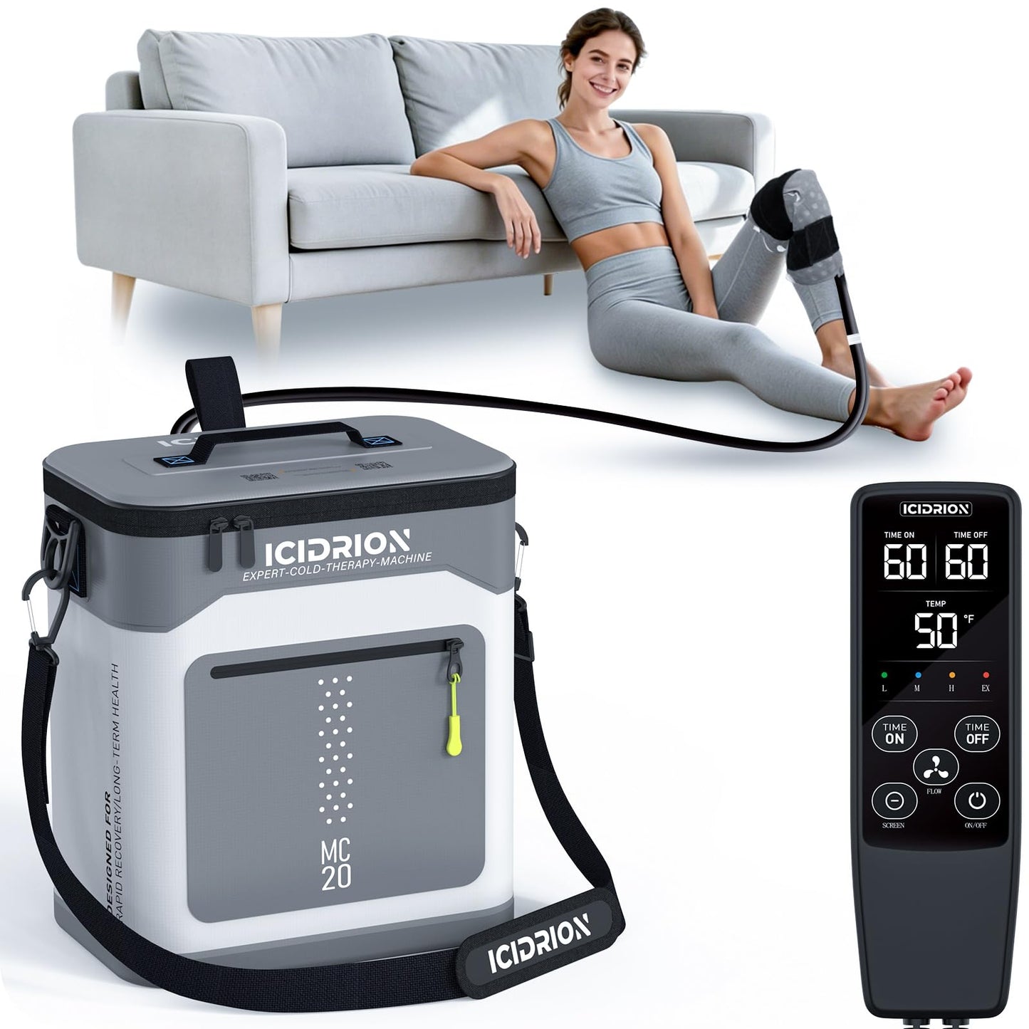 Ice Machine for Knee After Surgery, Programmable Cold Therapy Machine w/Temp Disp, 12H Knee Ice Machine Pain Relief, 12QT/Ultra-Quiet,Cryotherapy for Knee Replacement Shoulder Hip