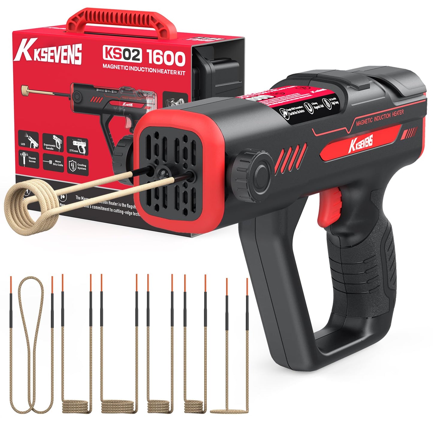 Induction Heater Bolt Removal,1600W 110V Handheld Magnetic Induction Heater Tool with 6 Coils for Rusty Screw Removing,Red