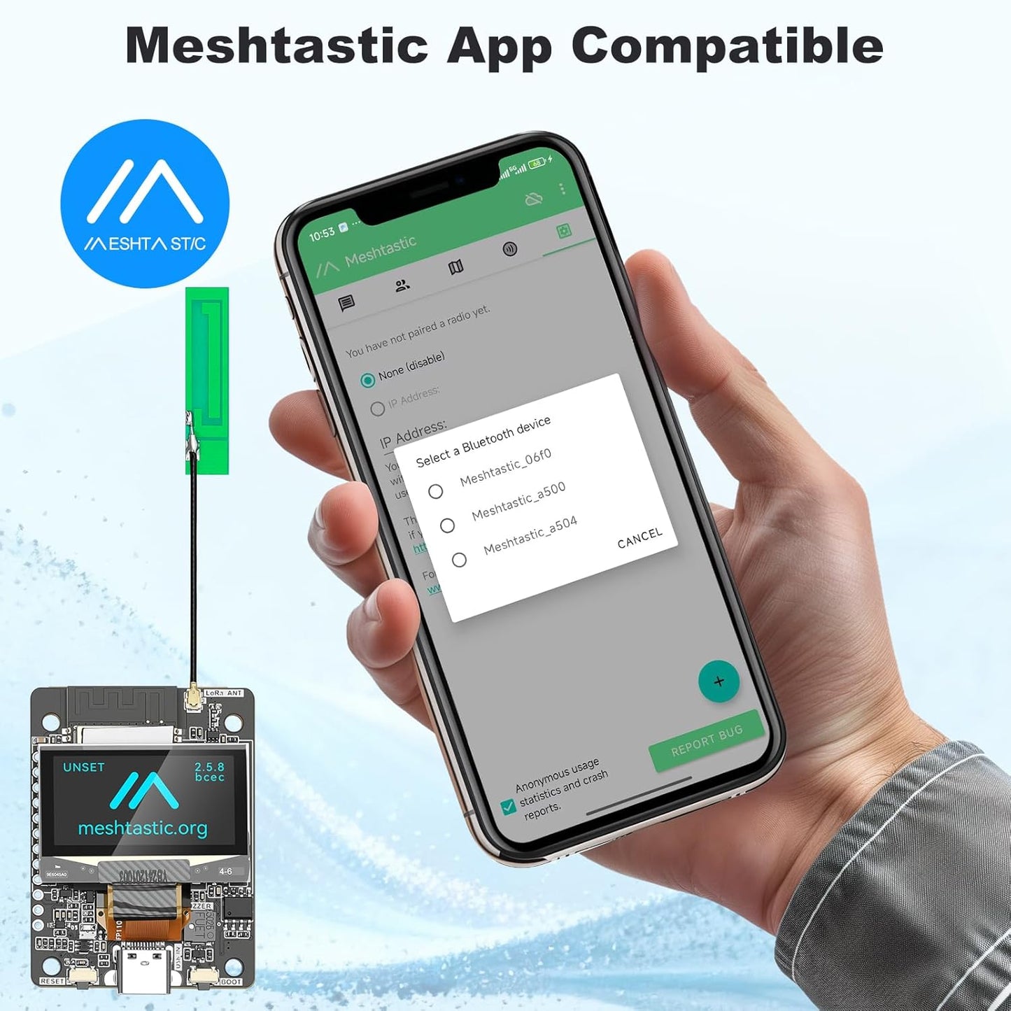 Meshnology M2 1000mAh SX1262 ESP32-S3 1.3" 915MHz Communication ThinkNode LoRa Development Board + Battery, Meshtastic
