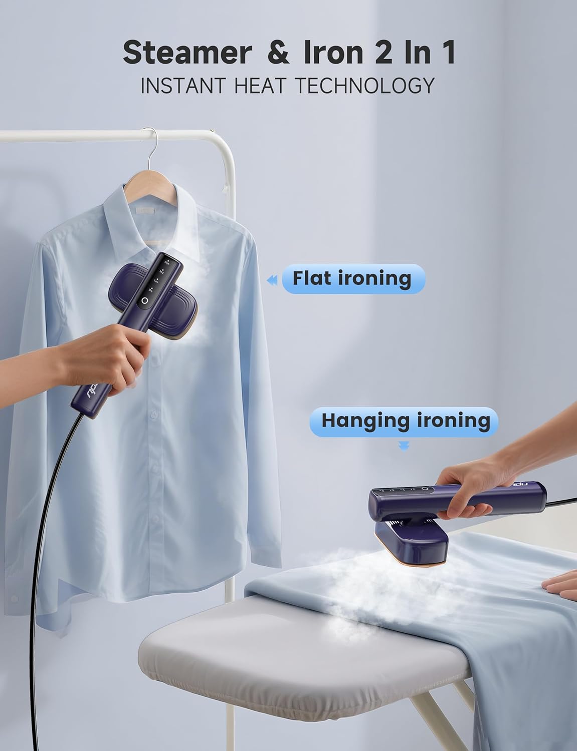 Skiennix Portable Clothes Steamer - 1200W Fast Heating, 20 Min Continuous Steam, 100ml Tank | Travel & Home Use (Blue)
