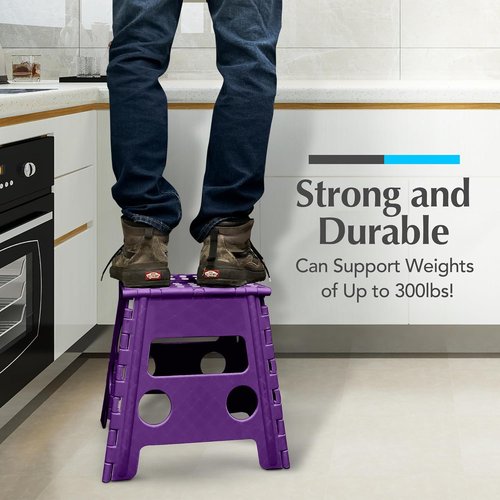 Handy Laundry Step Stool - 13 Inch Foldable Plastic Stool for Adults & Kids, Non-Slip & Portable - Purple