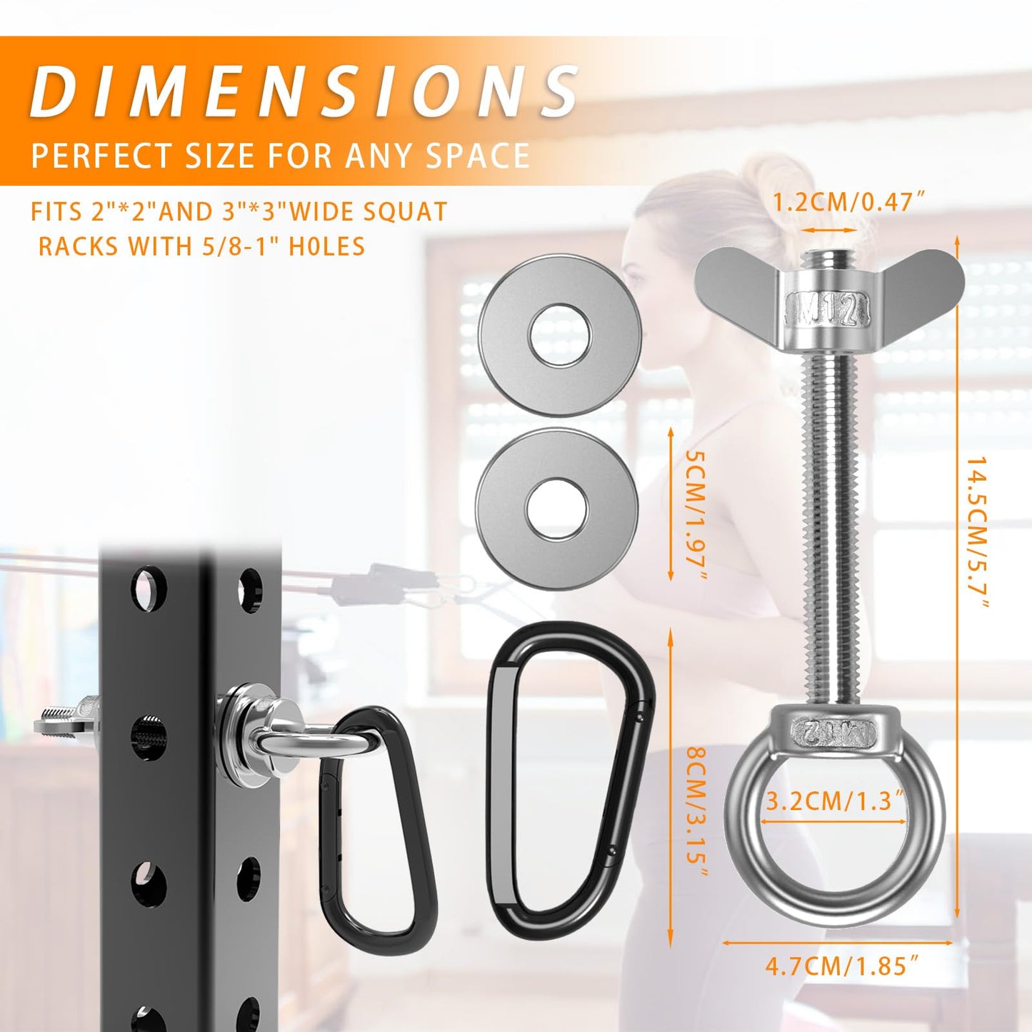 J Bryant Heavy Duty Rack Anchor – Stainless Steel Resistance Band Pegs with Large Carabiner for 5/8" & 1" Power Rack – Multi-Purpose Attachment for Strength Training & Gym Equipment Storage