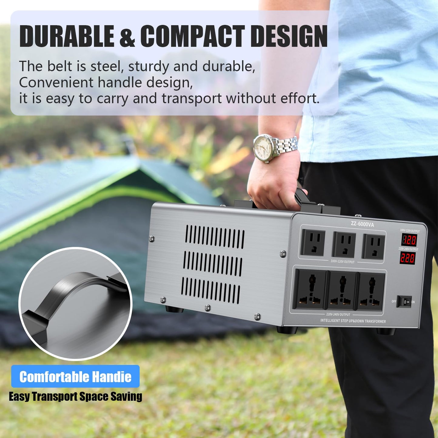 6000W Voltage Converter Transformer Step Up/Down 110V/120V to 220V/240V, Auto Voltage Recognition, Heavy Duty Power Converter with 6 Outlets, LCD Display & Circuit Breaker for Home, International Use
