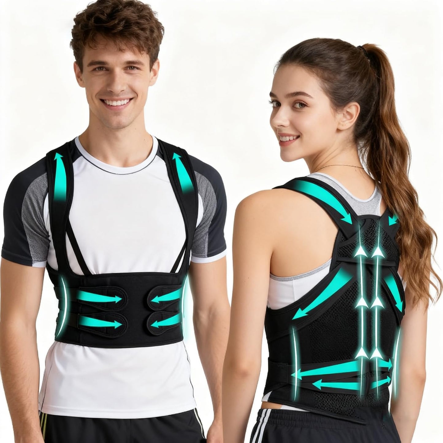 Realtop Upgraded Back Brace,Posture Corrector,Lumbar Support with Shoulder Support,Adjustable Full Back Straightener for Upper & Lower Back Pain Relief, Hunchback, Scoliosis & Spine Alignment (M)