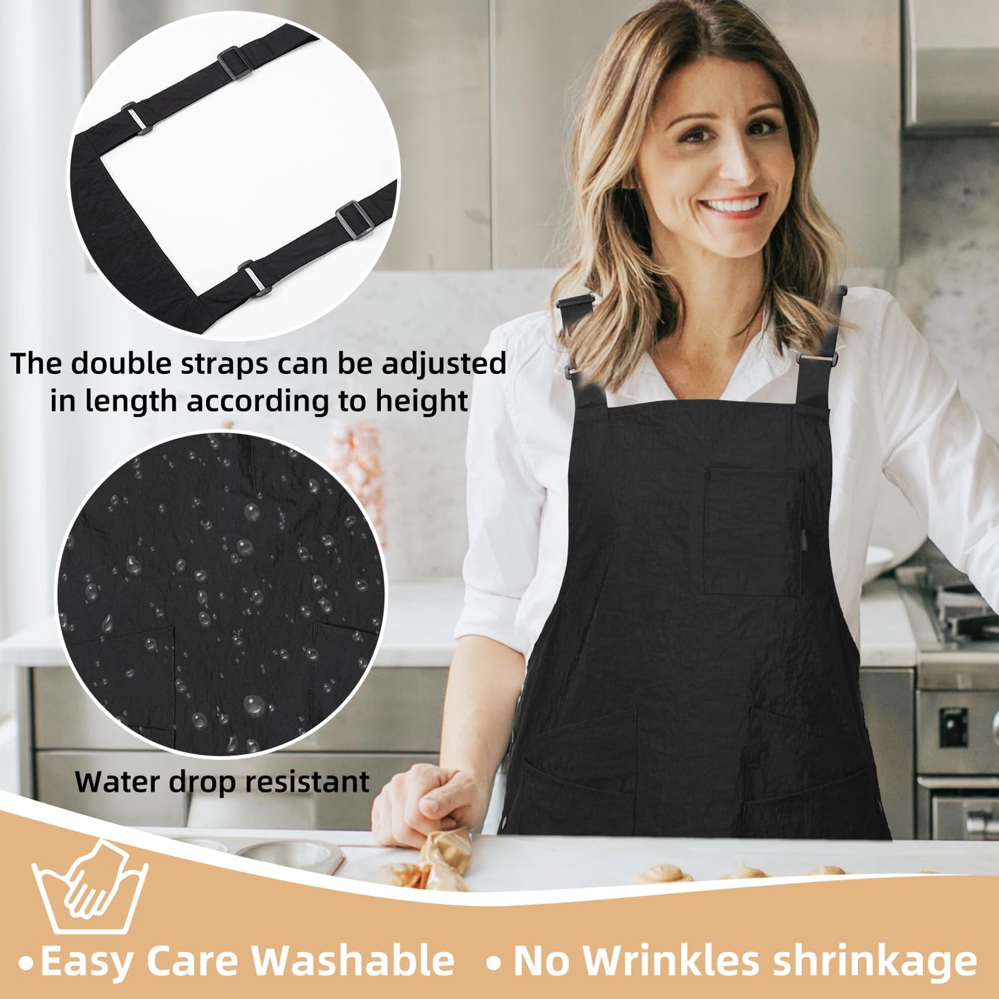 XJSLDYN Aprons for Women with Pockets Adjustable Double-Sided Wearable Durable Lightweight Chef Cooking Kitchen Restaurant Aprons for Women Men