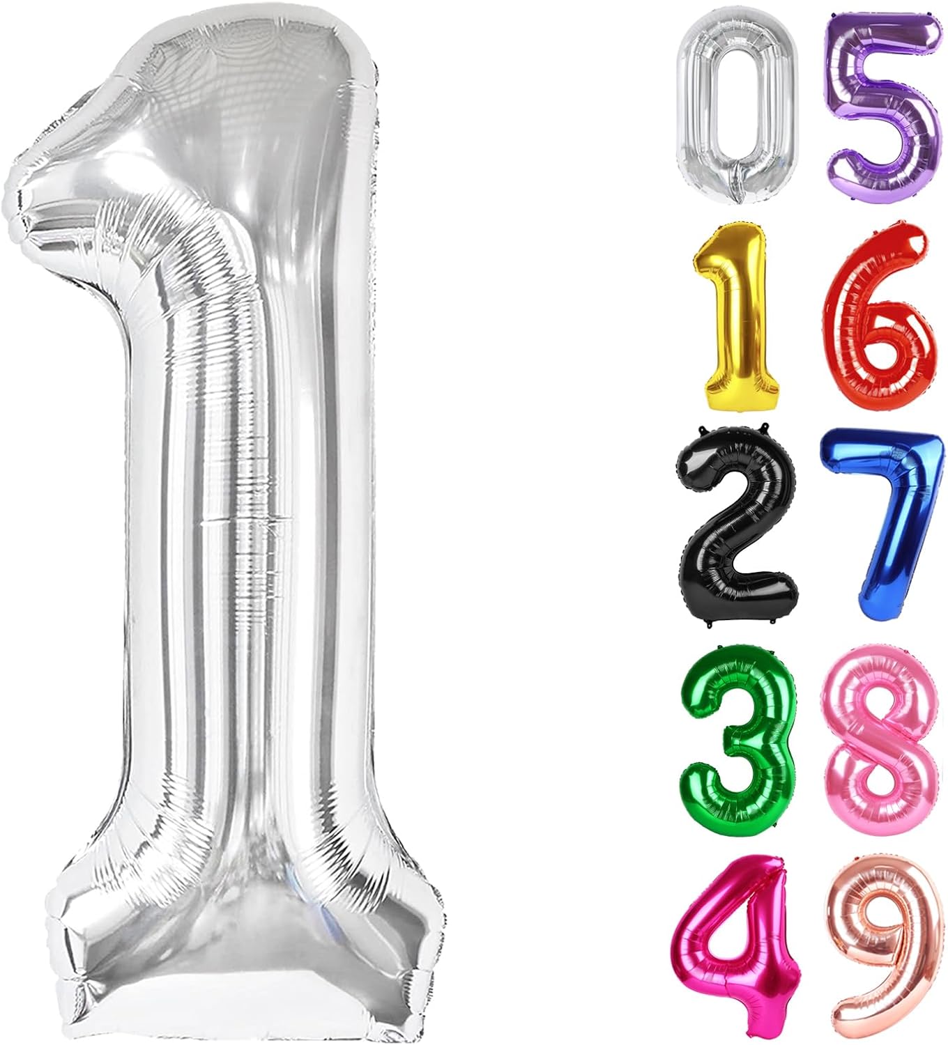 Silver Number 1 Balloon - 40 Inch First Birthday Decoration for Boys & Girls | Shiny Silver Party Supplies