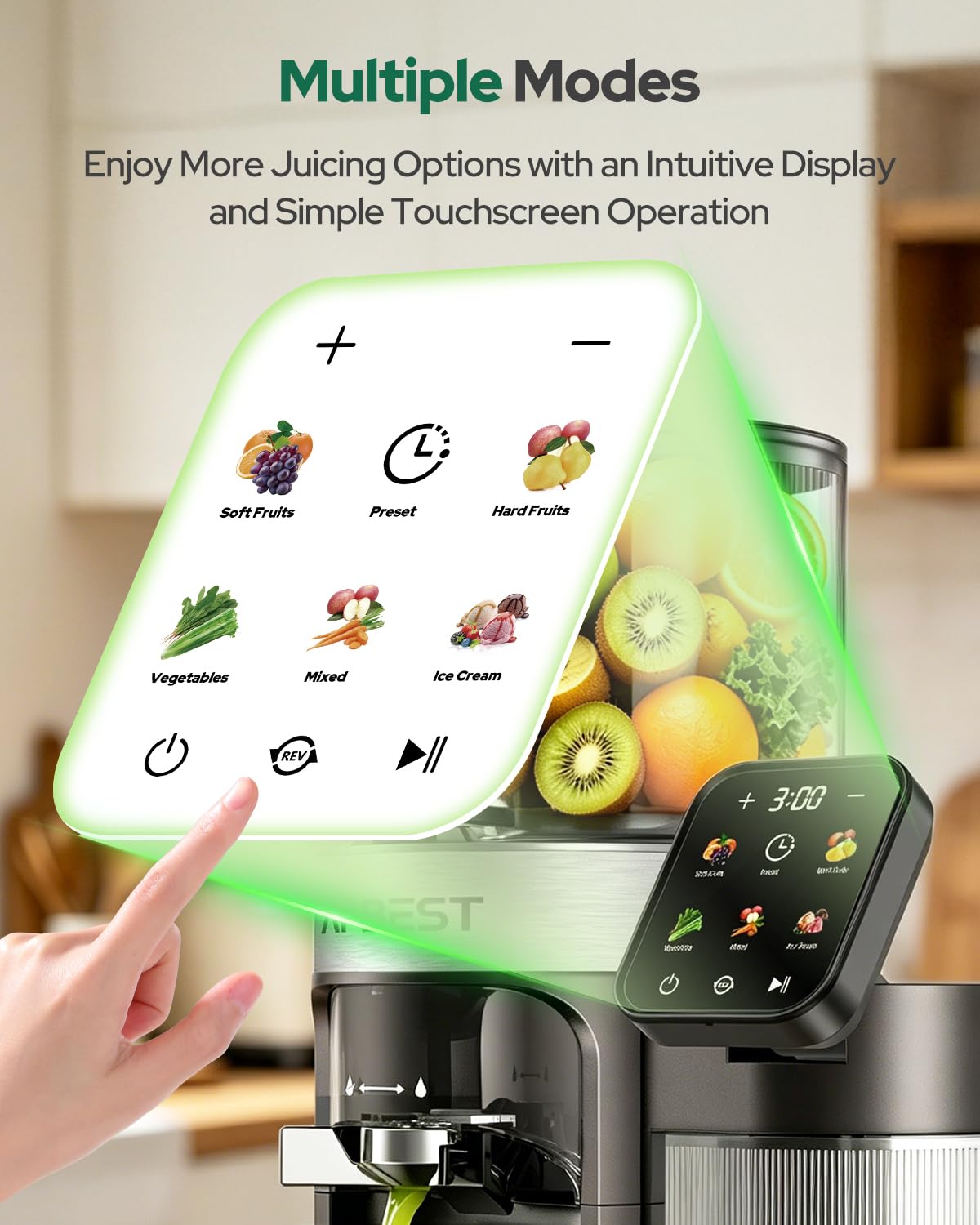 AFBEST 2026 Upgraded Cold Press Juicer Machine, 6.5" Extra Wide Chute Masticating Juicer with 100oz Self-Feeding Hopper,3-in-1 Smart Touch Slow Juicer for Sorbet & Nut Milk, High Yield, Easy Clean