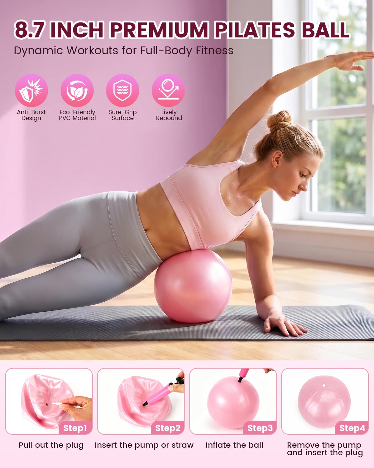 Pilates Kit 24PCS for Women, Pilates Equipment Ring Ball Set with Magic Circle,Resistance Bands Yoga Strap Wrist Ankle Weights Accessories for Beginner Home Fitness Gym Workout(Pink)