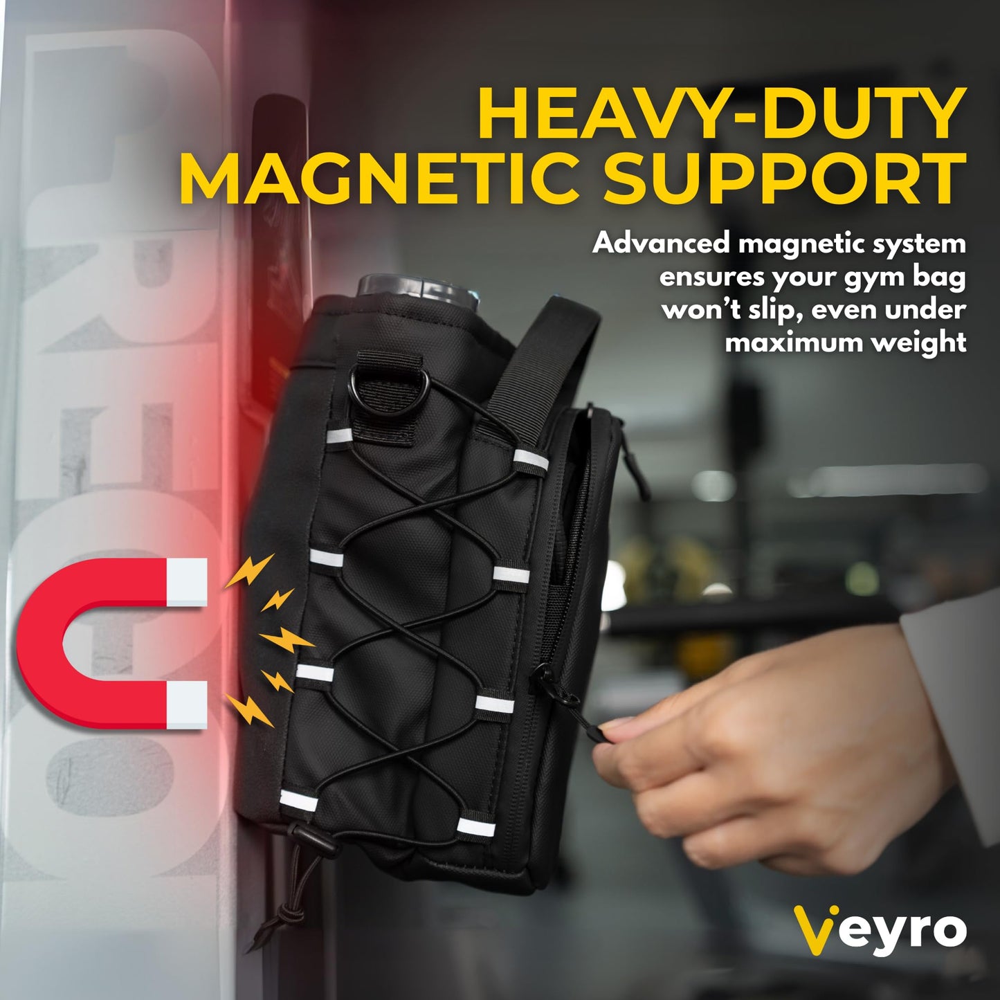 Veyro Magnetic Gym Bag with strong Magnetic Phone Holder - Gym water bottle bag holder for men and women - Compact Gym Crossbody Pouch - Compact Crossbody Pouch (Black)