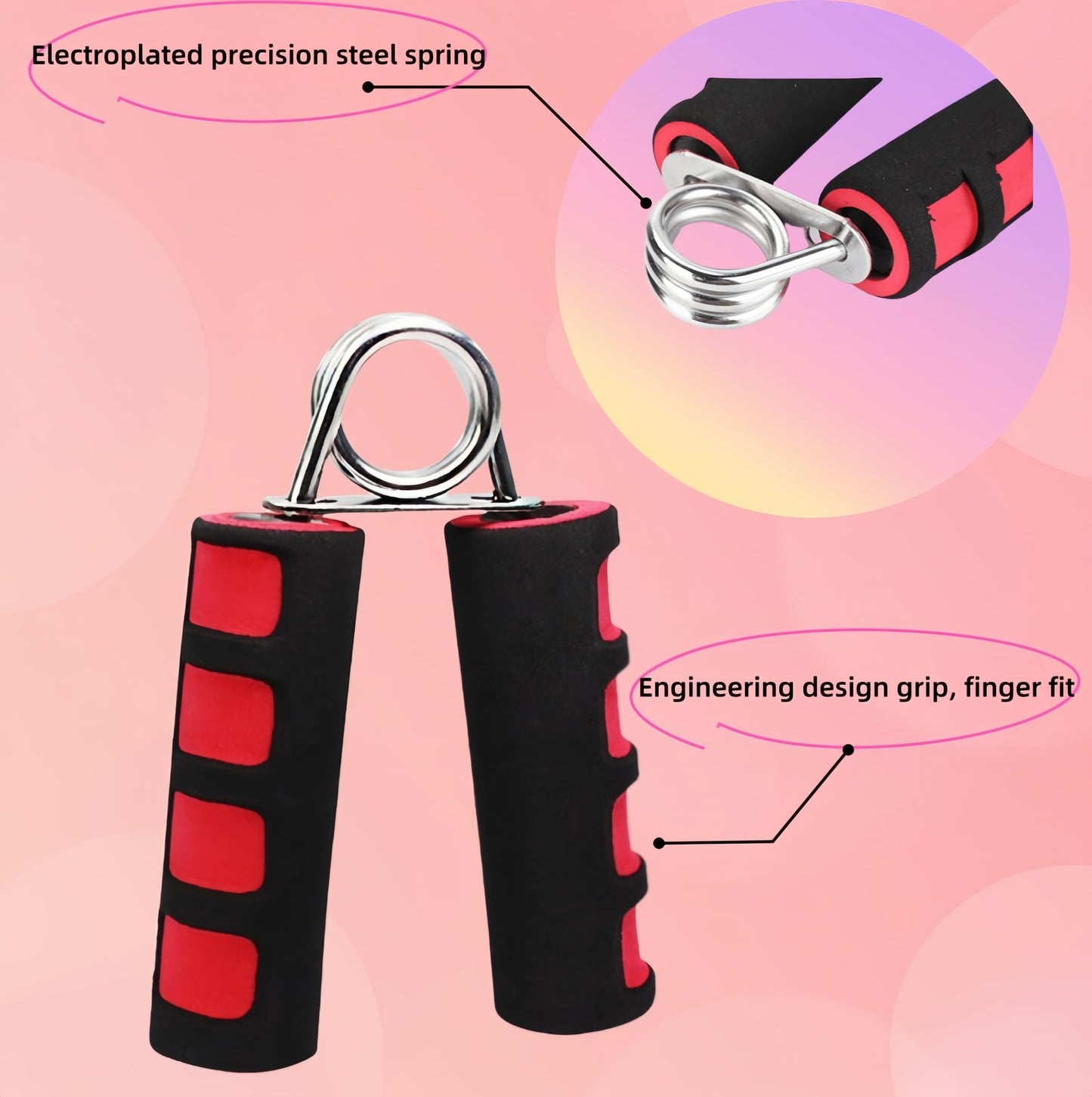 RyanDesign Grip Strengthener Set - 2 Soft Foam Hand Exercisers for Arthritis Relief, Carpal Tunnel & Strength Training | Portable Hand Grip for Men/Women, Home/Office/Travel | Rehab, Tendonitis, Stress Relief (red-black)