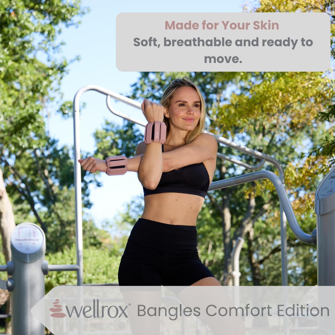 Wellrox Weighted Bangles Comfort Edition - 2.4lb (1.2lb Each Wrist Weight) Adjustable Ankle and Wrist Weights for Women & Men - Arm Weights For Walking, Pilates & Yoga