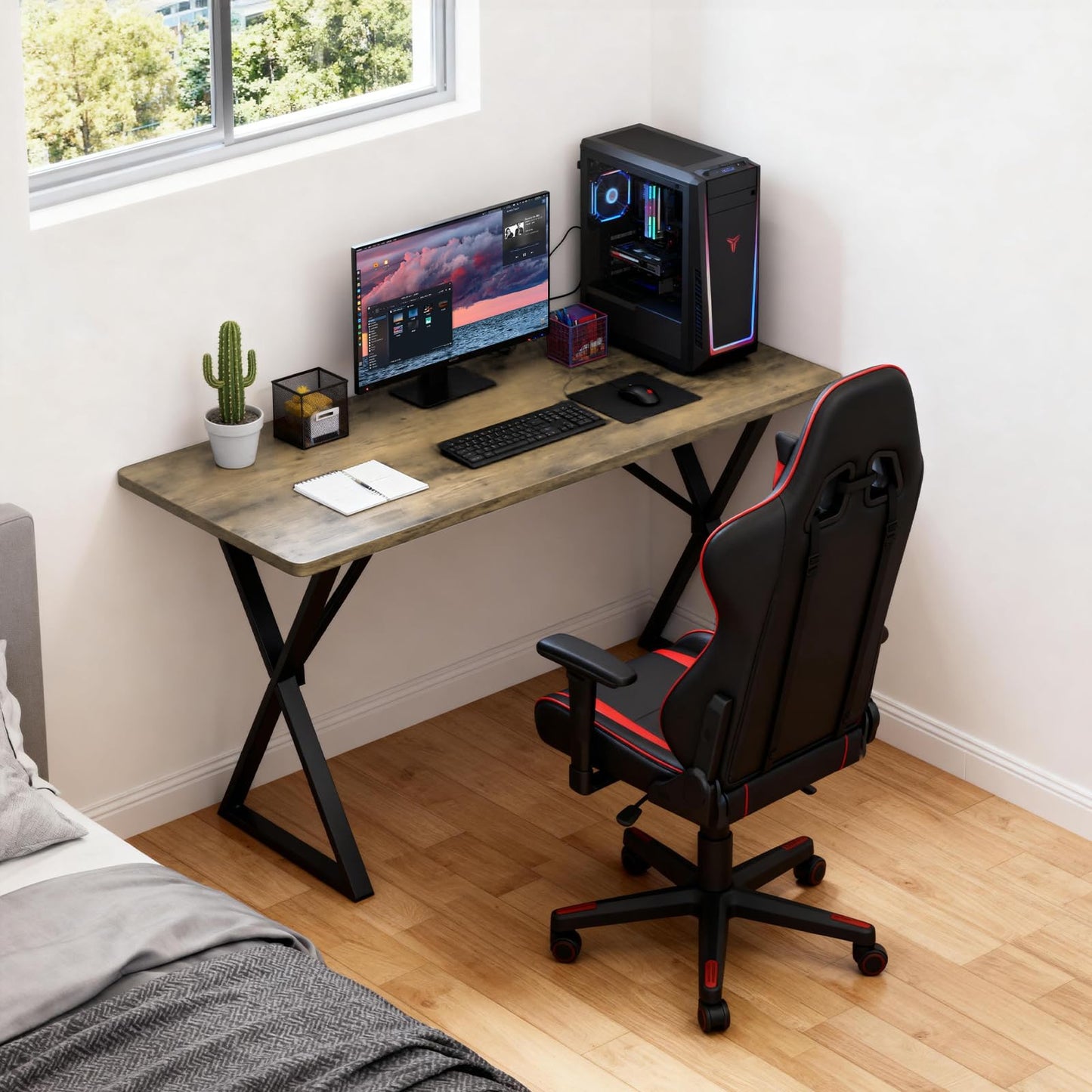 SMILHELTD Heavy Duty Office Desk 47.2" – 800 lbs Capacity, 45 lbs Net Weight Computer Workstation, 1" Thicker Desktop, Strong Metal Frame, No Wobble for Home Office Gaming Vintage Gray