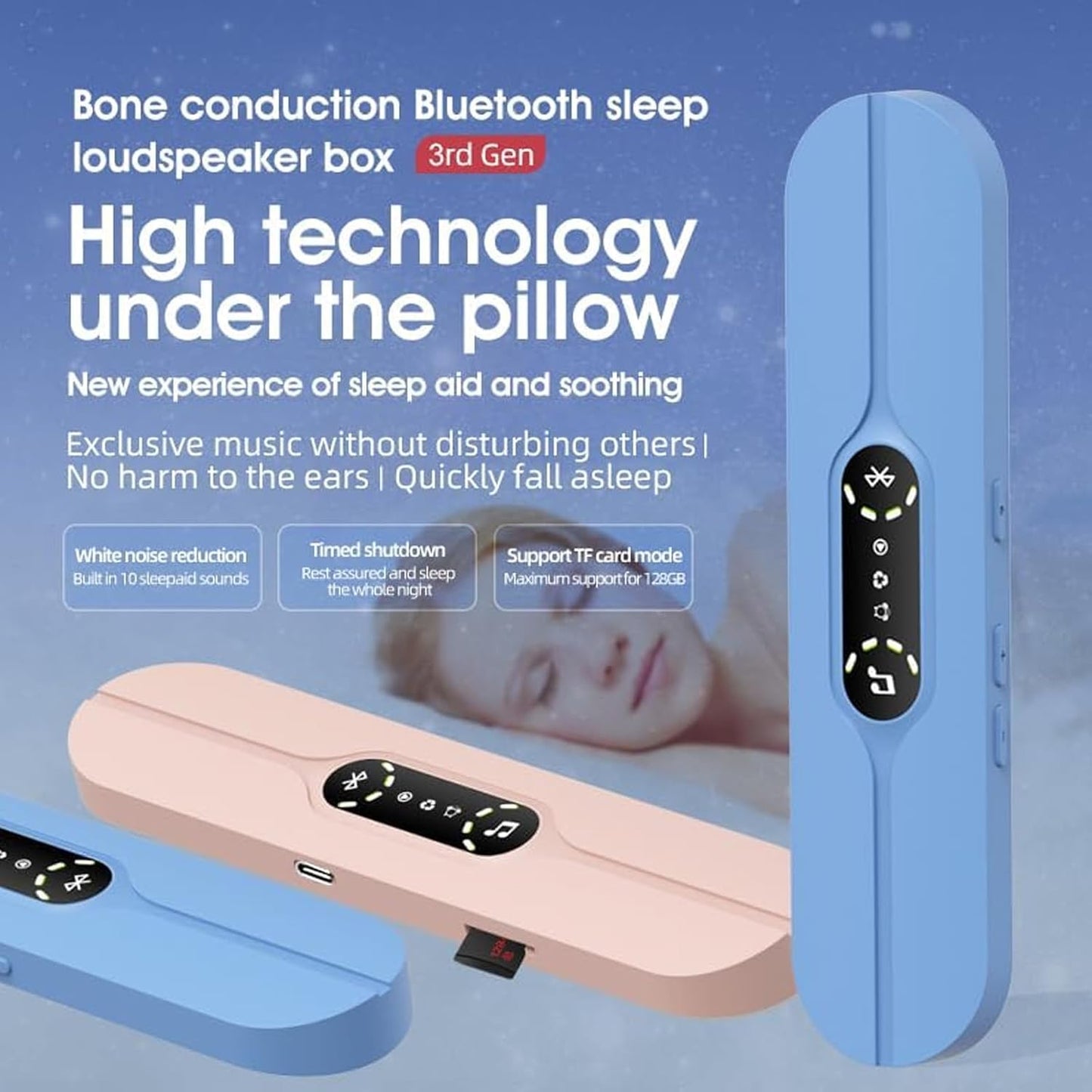 STEHEALTH Under-Pillow Speaker for Sleeping - Mini Portable Wireless Bluetooth Bone, with White Noise & Timer |