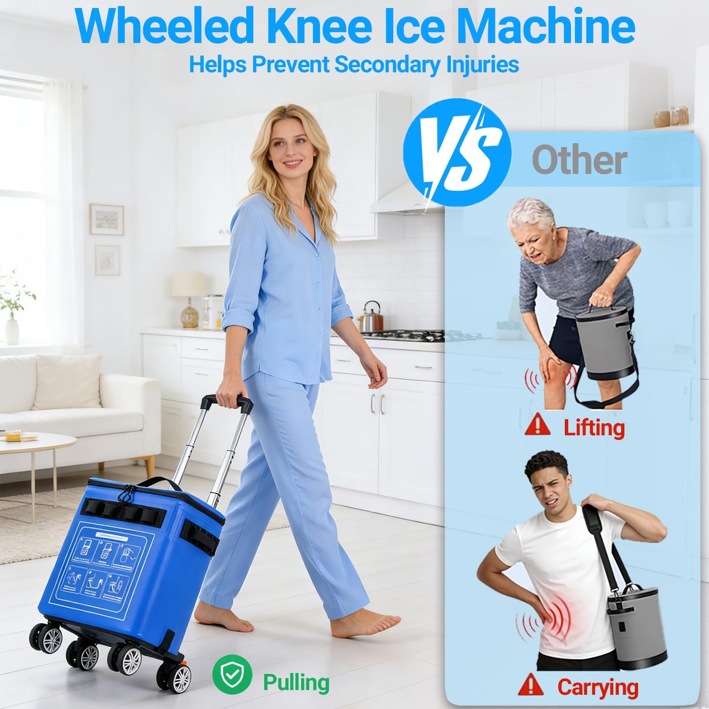 Ice Machine for Knee After Surgery, Cold Therapy Machine for Hip Shoulder Knee Replacement Recovery, Portable Quiet Leak-Proof Knee Ice Machine with Wheels & Universal Pad for Pain Relief and Swelling