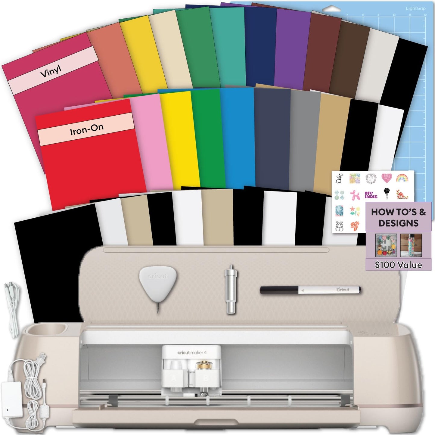 Cricut Maker 4 Starter Kit for Beginners - Smart Cutting Machine with Vinyl & Iron-On (HTV), Tools & Materials for Stickers, Shirts & DIY Crafts
