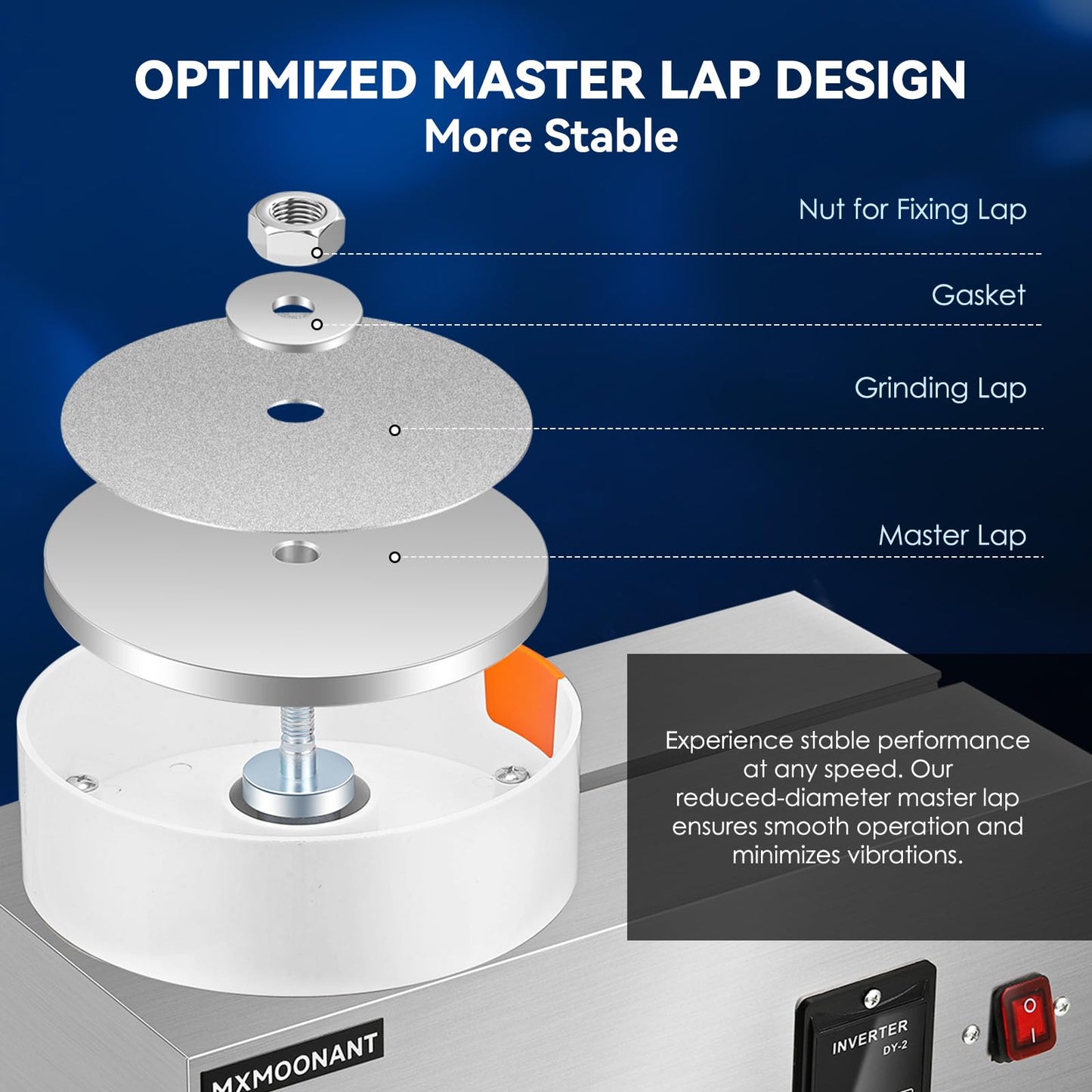 Mxmoonant Gem Faceting Machine, 0-2980rpm Adjustable Speed, 96 Divisions Index Wheel for Precise Manipulation, Equipped with a Splash Guard & LED Light, Ideal for Beginner Grinding of Gem, Jade