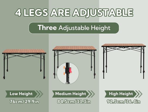 Nature Join Portable Camping Table - Adjustable Height, Foldable Aluminum Design for 2-6 People, 220 Lbs Capacity