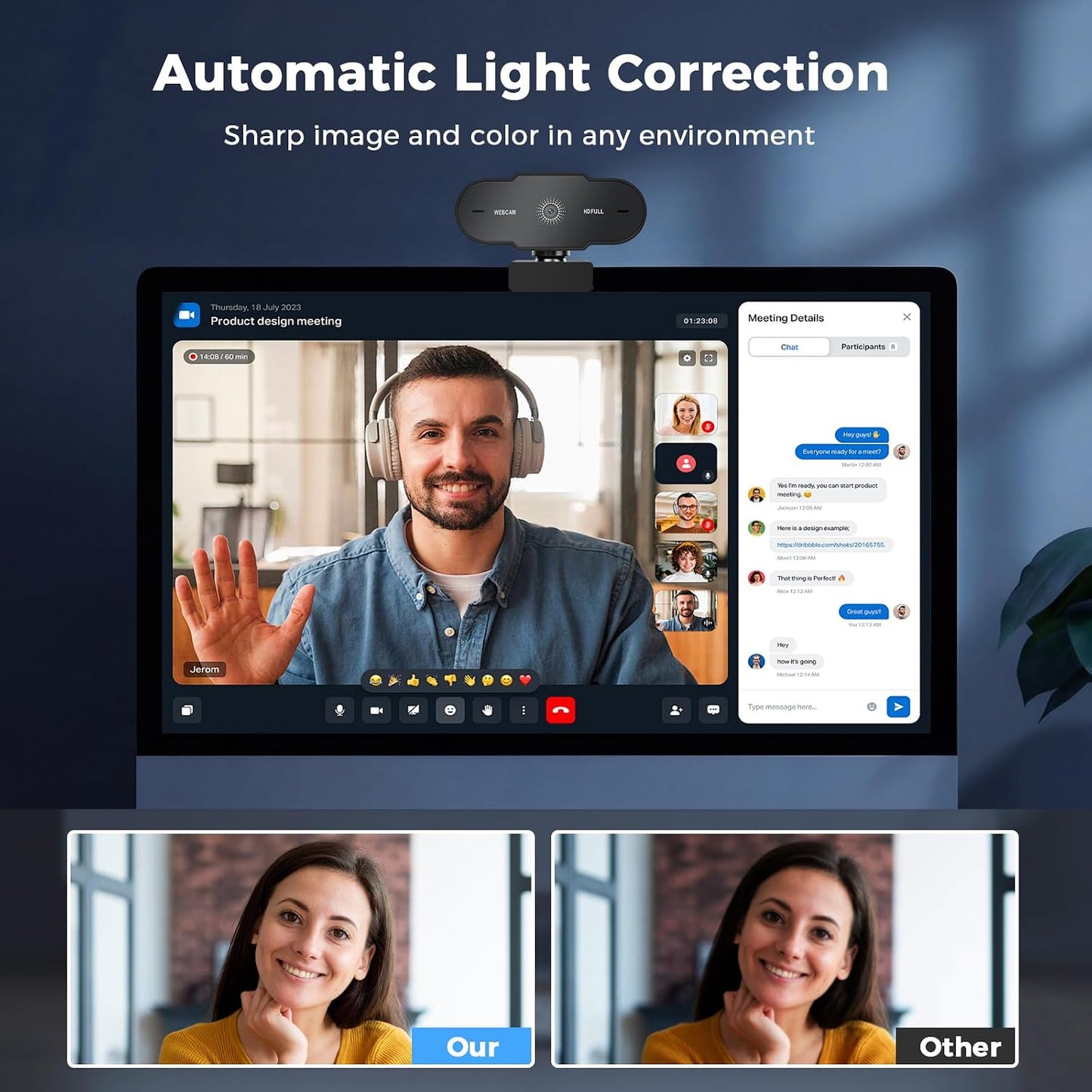 cbeyook 1080P 360 Full HD Webcam with Microphone, Auto Light Correction, Rotatable, Plug & Play, Compatible